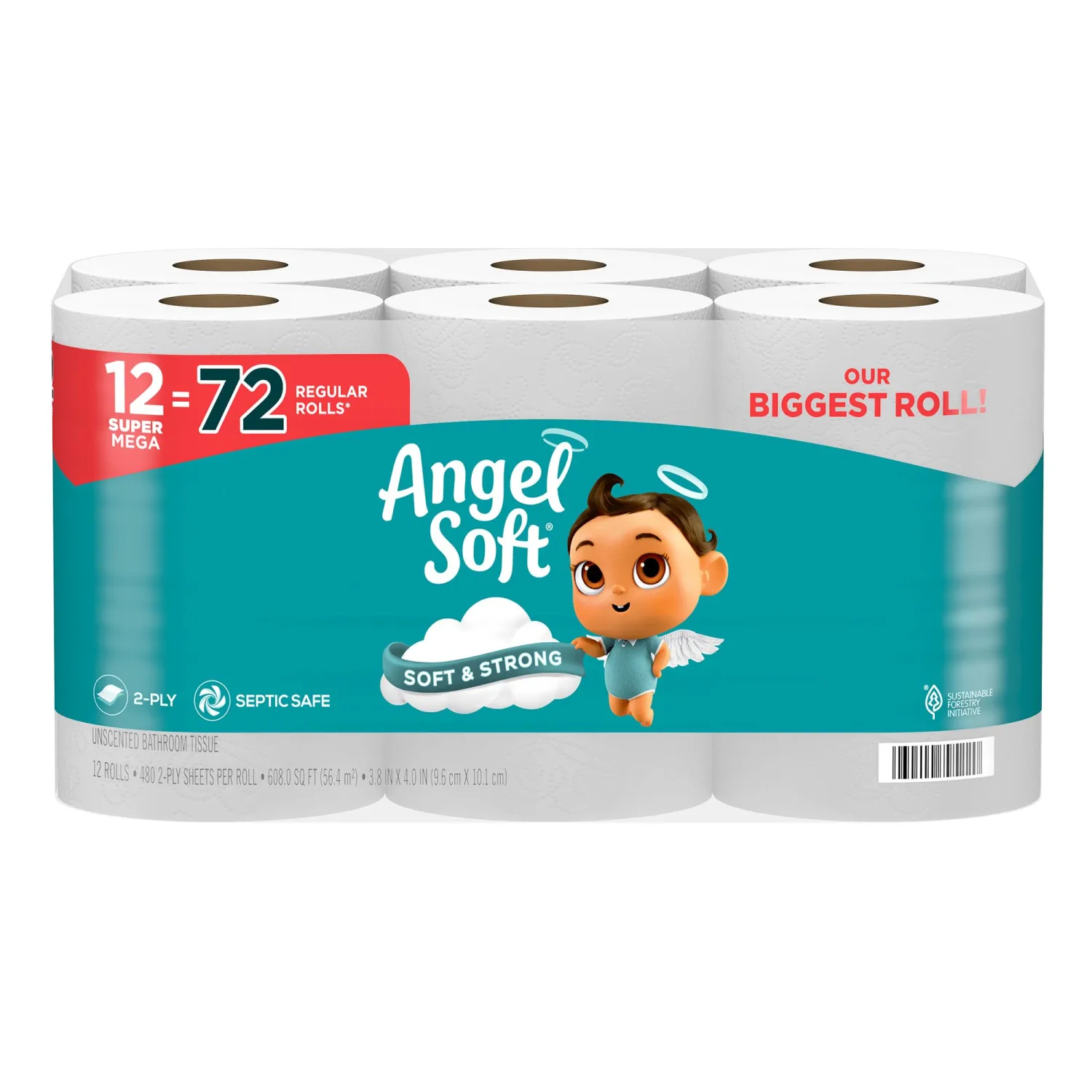 ANGEL SOFT® BATH TISSUE, 12 SUPER MEGA ROLLS