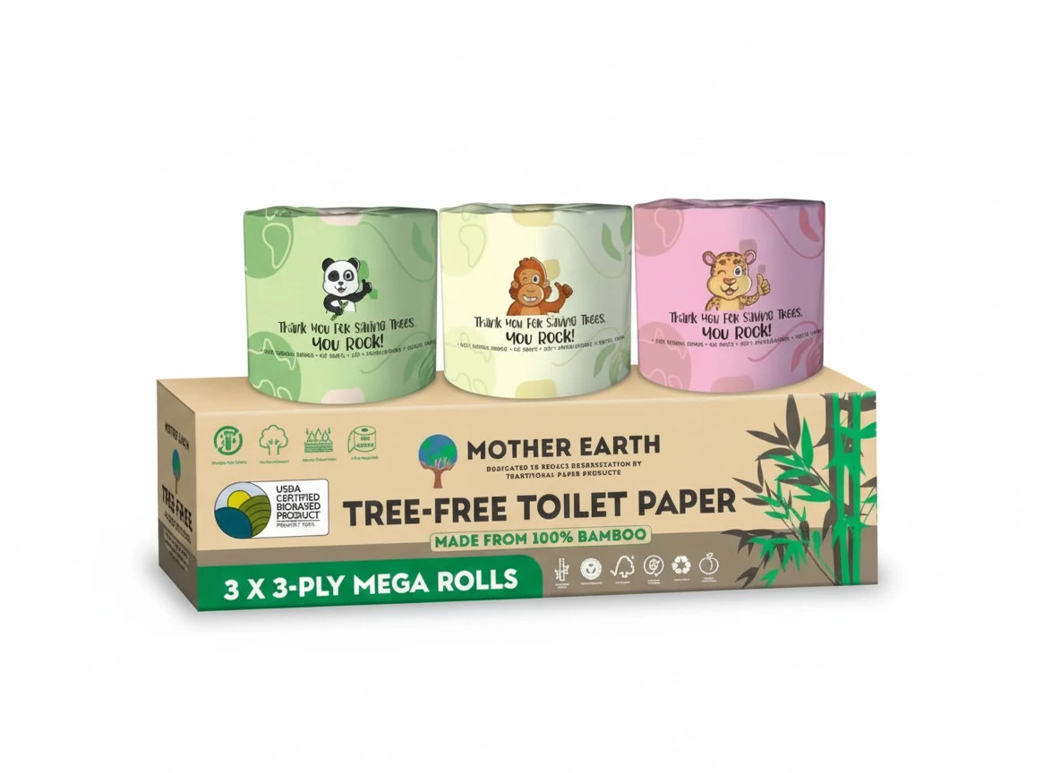 MOTHER EARTH Bamboo Toilet Paper - Ultra Soft & Strong 3-Ply Bath Tissue, 400 Sheets Per Roll, Hypoallergenic & Septic Safe, Mega Rolls, Pack of 3 Rolls