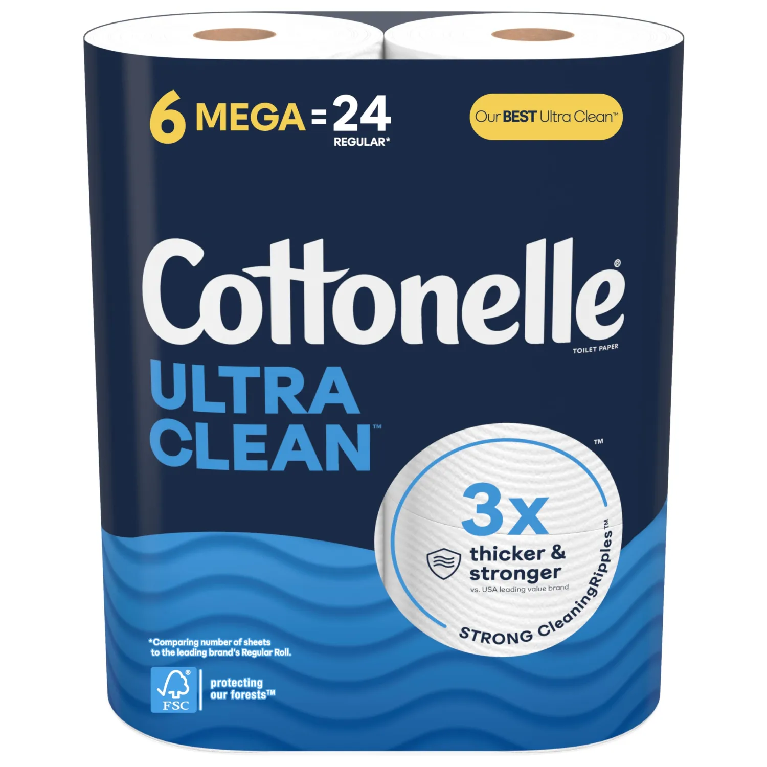 Cottonelle Ultra Clean Toilet Paper - 6 Mega Rolls (24 Regular Rolls), 284 Sheets Each