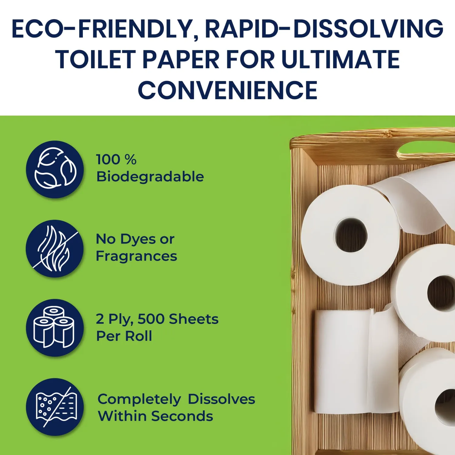 Septic Tank Safe Toilet Tissue for Campers and RVs Biodegradable Marine Toilet Paper for Boats, Fragrance-Free 2-Ply RV Toilet Paper (4 Rolls, 500 Sheets Each)