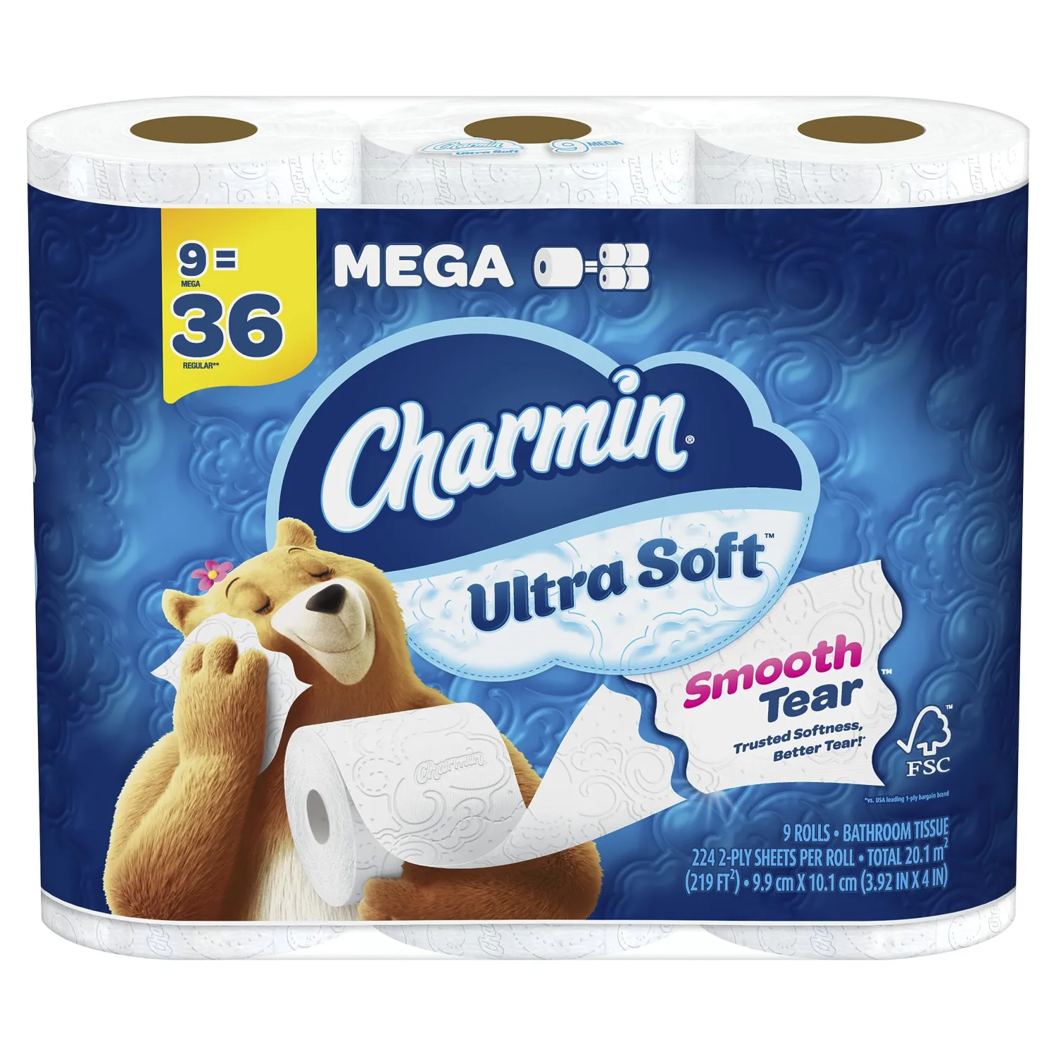 Charmin Ultra Soft Toilet Paper 9 Mega Rolls, 224 Sheets Per Roll