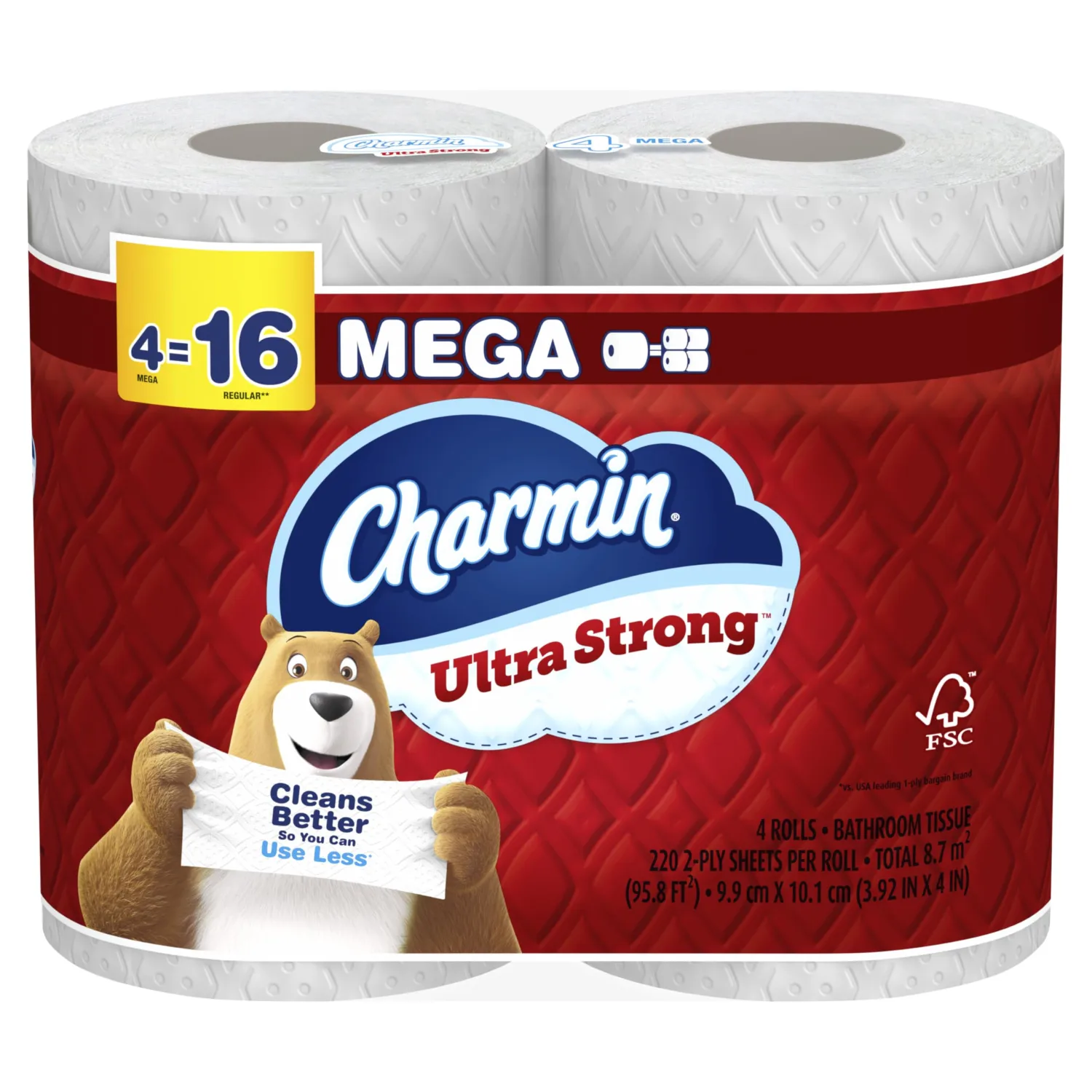 Charmin Ultra Strong Toilet Paper 4 Mega Rolls, 220 Sheets Per Roll