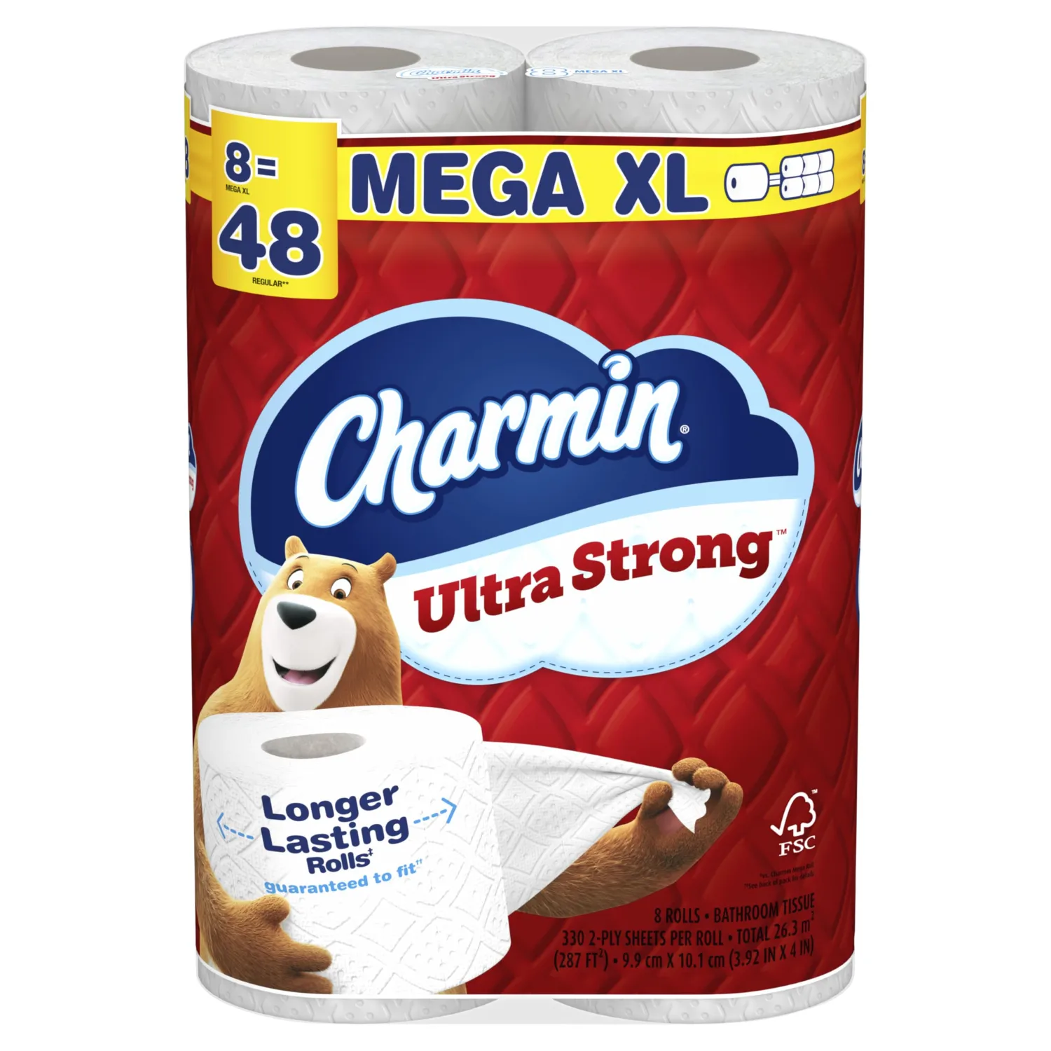 Charmin Ultra Strong Toilet Paper 8 Mega XL Rolls, 330 Sheets Per Roll