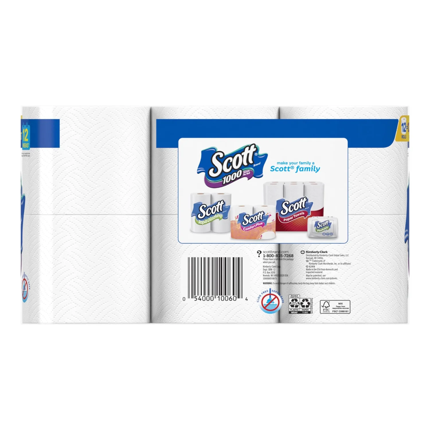 Scott 1000 Sheets Per Roll Toilet Paper, 12 Rolls, Bath Tissue
