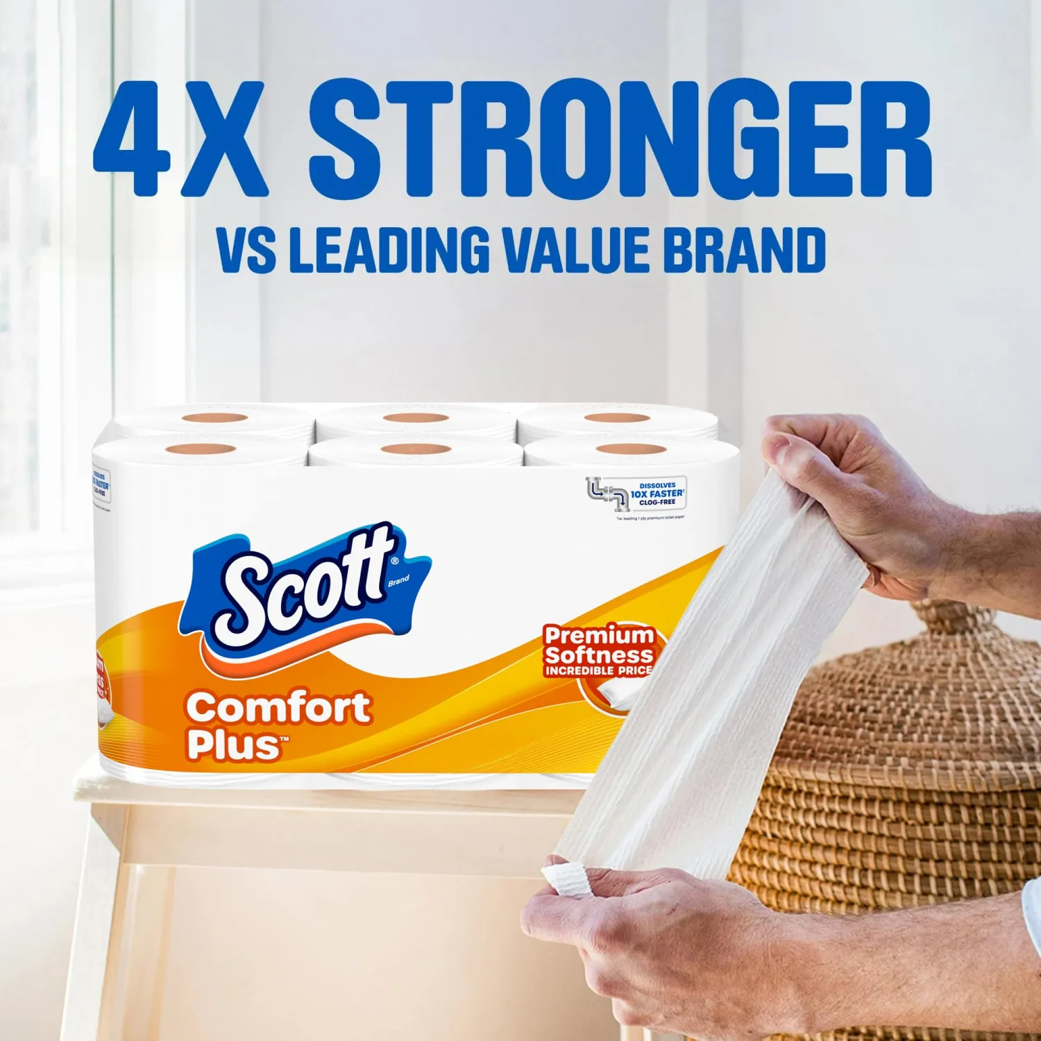 Scott ComfortPlus Toilet Paper, 18 Mega Rolls, 310 Sheets per Roll, Septic-Safe, 1-Ply Toilet Tissue