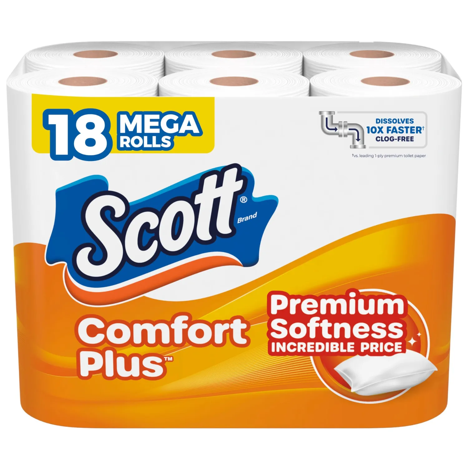 Scott ComfortPlus Toilet Paper, 18 Mega Rolls, 310 Sheets per Roll, Septic-Safe, 1-Ply Toilet Tissue