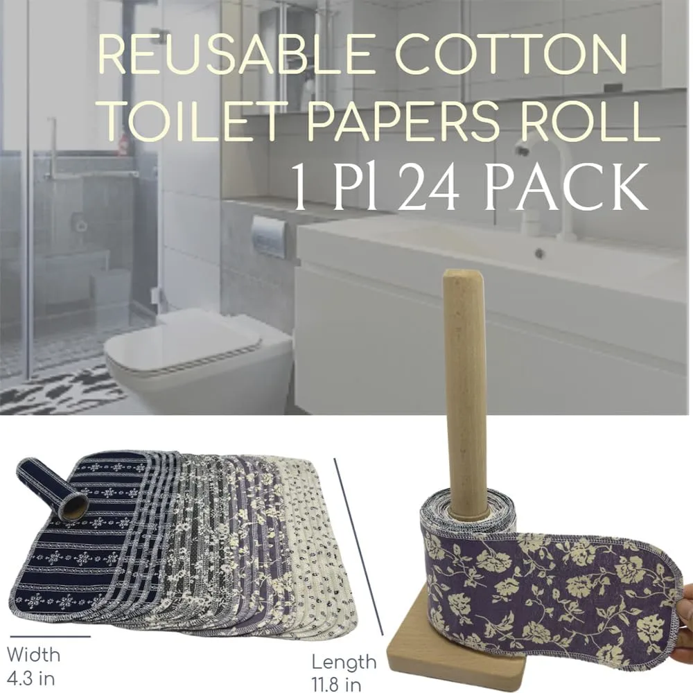 Reusable Toilet Paper Towels 24 Count Roll,Washable Absorbent No Tear Bidet Towels Cotton Cloth,Zero Waste Cleaning Supplies for Bathroom(4 Colors Rose)