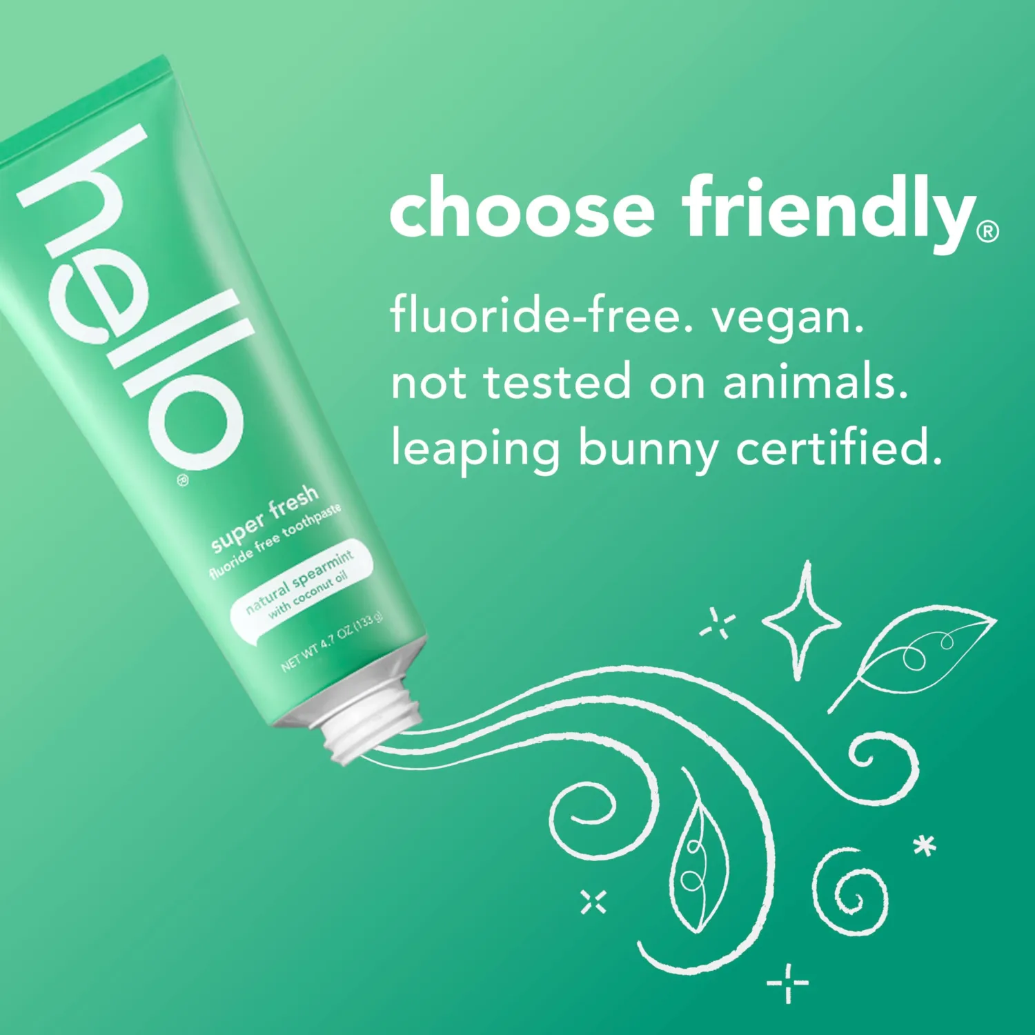 hello Super Fresh Fluoride Free Toothpaste, Toothpaste for Bad Breath, Helps Remove Surface Stains, Natural Spearmint, 3 Pack, 4.7 Oz Tubes
