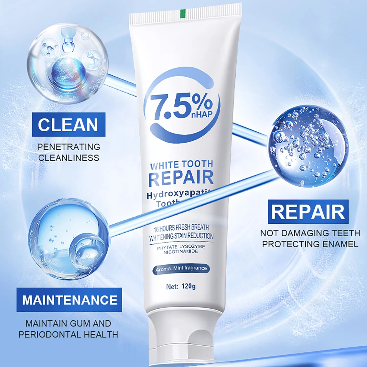Hydroxyapatite Toothpastes for Enamel Protection and Tooth Strengthening,Fresh Mint Flavor,Daily Use for Oral Care