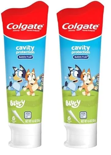 Colgate Kids Bluey Toothpaste with Fluoride, Fights Cavities, Mild Fruit Flavor, Sugar Free, 4.6 Oz Tube (Pack of 2)