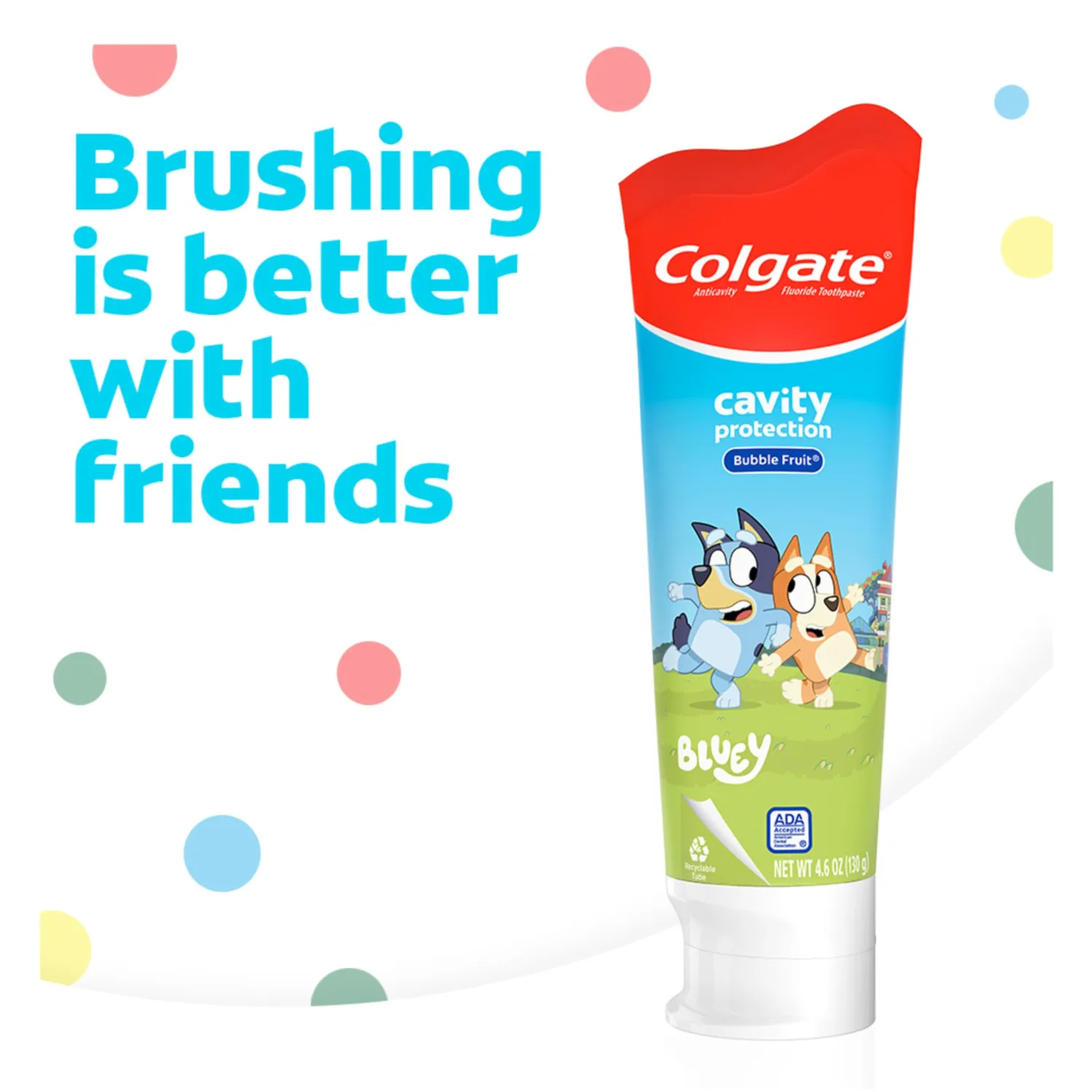 Colgate Kids Bluey Toothpaste with Fluoride, Fights Cavities, Mild Fruit Flavor, Sugar Free, 4.6 Oz Tube (Pack of 2)