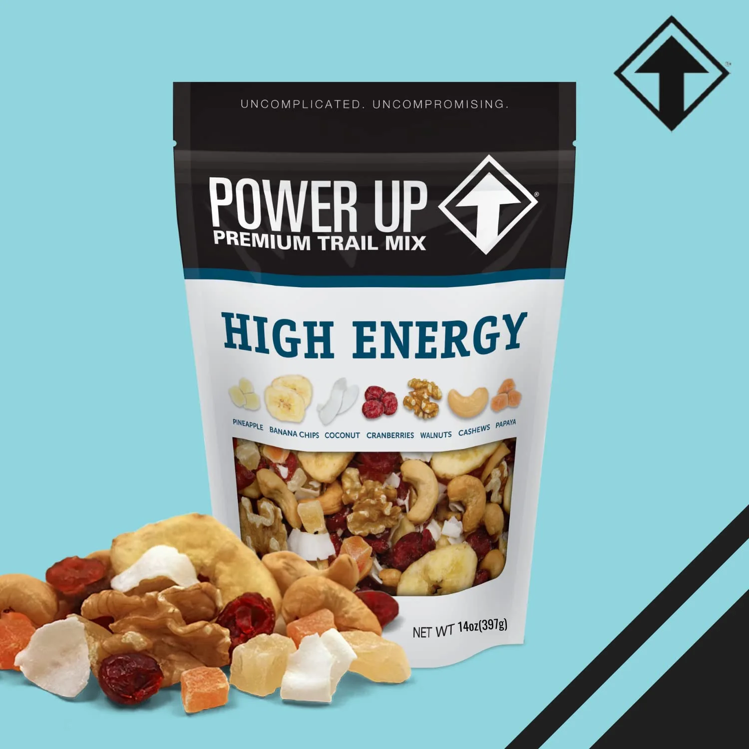 Power Up High Energy Trail Mix By Gourmet Nut, Walnuts, Banana Chips, Cashews, Coconut, Cranberries & Papaya Mix - Keto & Paleo Friendly Snacks - Non GMO Vegan Gluten Free Kosher, 14oz Bags Pack of 2