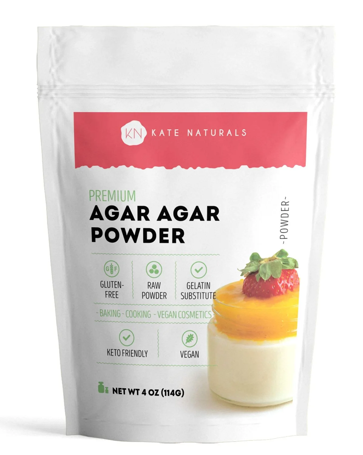 Kate Naturals Agar Agar Powder for Cooking & Petri Dishes. Vegan Gelatin Substitute Powder Unflavored for Gelatin Sheets & Halal (4oz, Vegetarian, Plant-based)