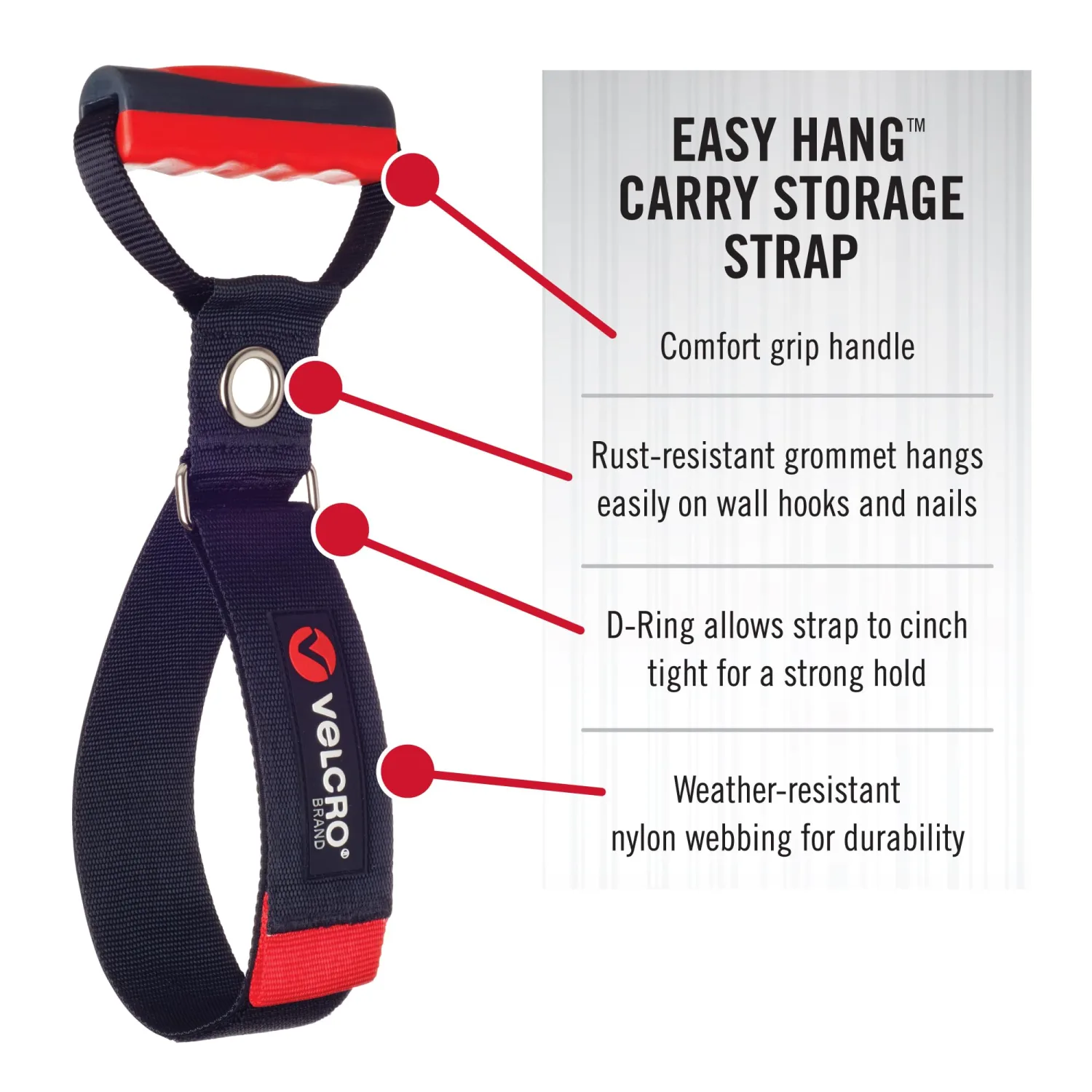 VELCRO Brand VEL-30897-USA Heavy Duty Carry Strap with Handle Holds 100 Pounds | Garden Hose Storage, Transport or Hang Extension Cords, Ropes or Chains |, Large, Wraps 7.5 Inch Diameter, Black