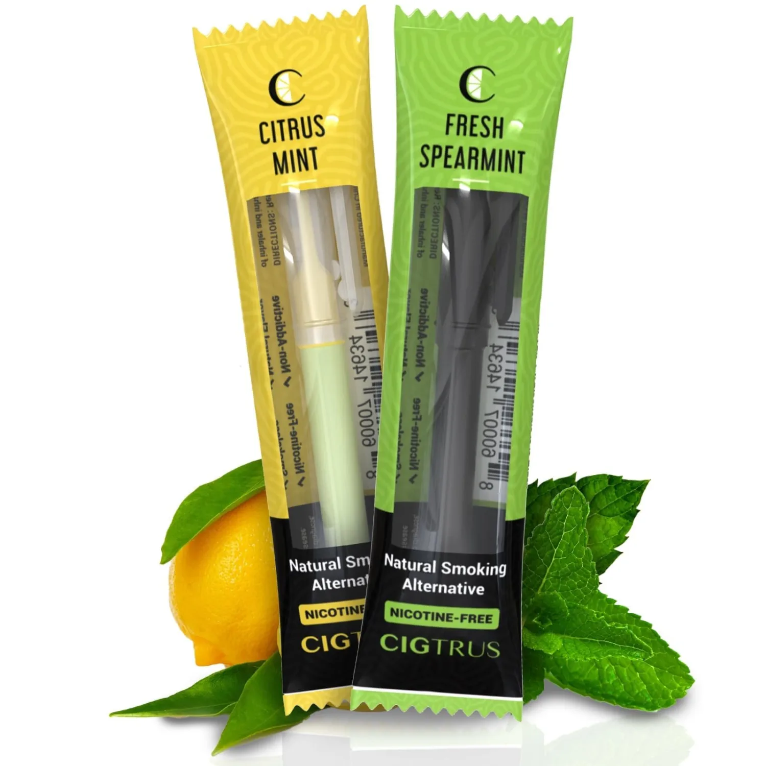 Natural Nicotine-Free & Tobacco-Free Smoking Alternative (2-Pack) - Non-Electric Craving Relief, Quit Smoking Aid with Cigtrus (Spearmint & Lemon Lime)