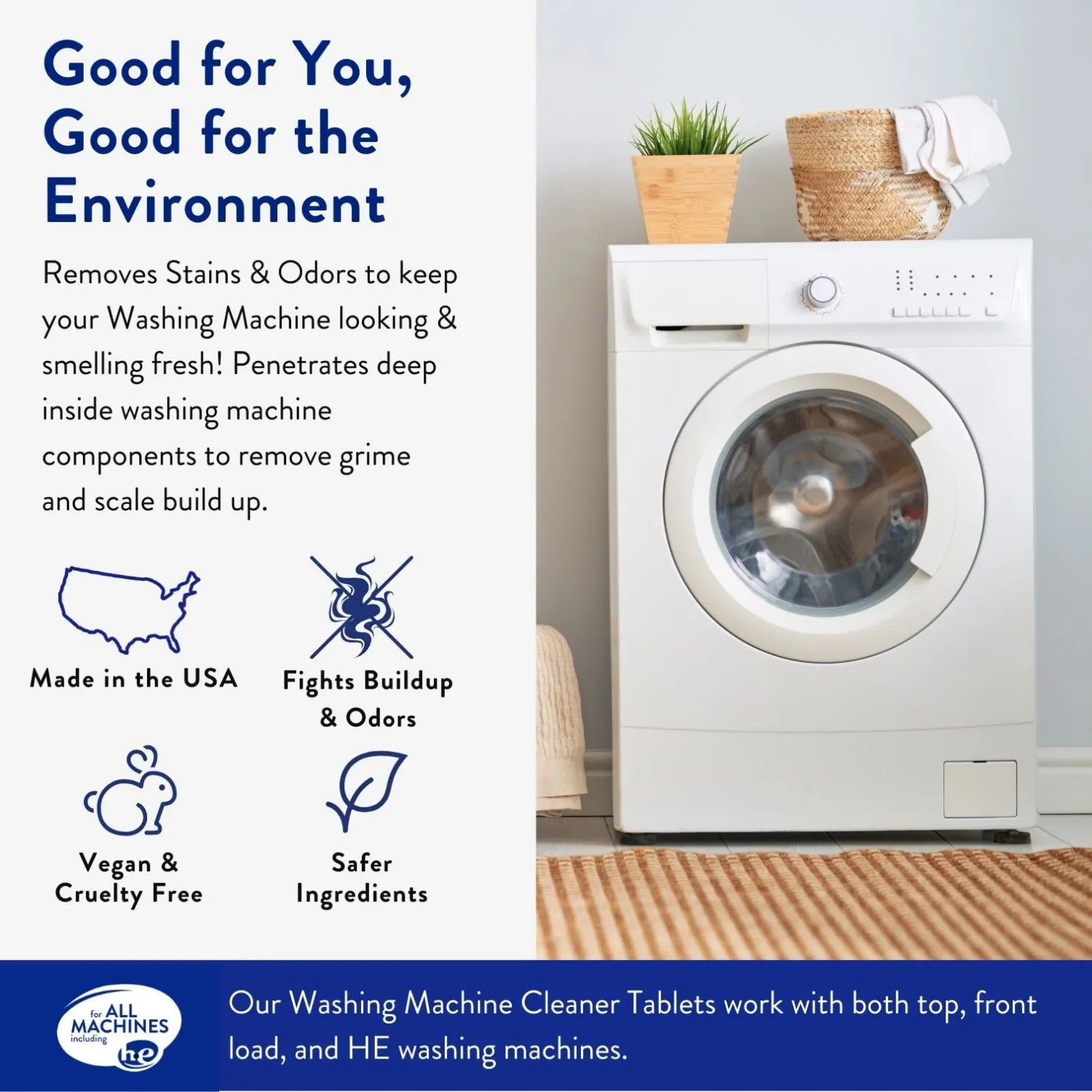 THE CLEAN PEOPLE Washing Machine Cleaner - Washer Machine Cleaner Tablets for Removing Odor, Grime & Scale Buildup - Front Load and Top Load Laundry Machine Cleaner - 6 Count
