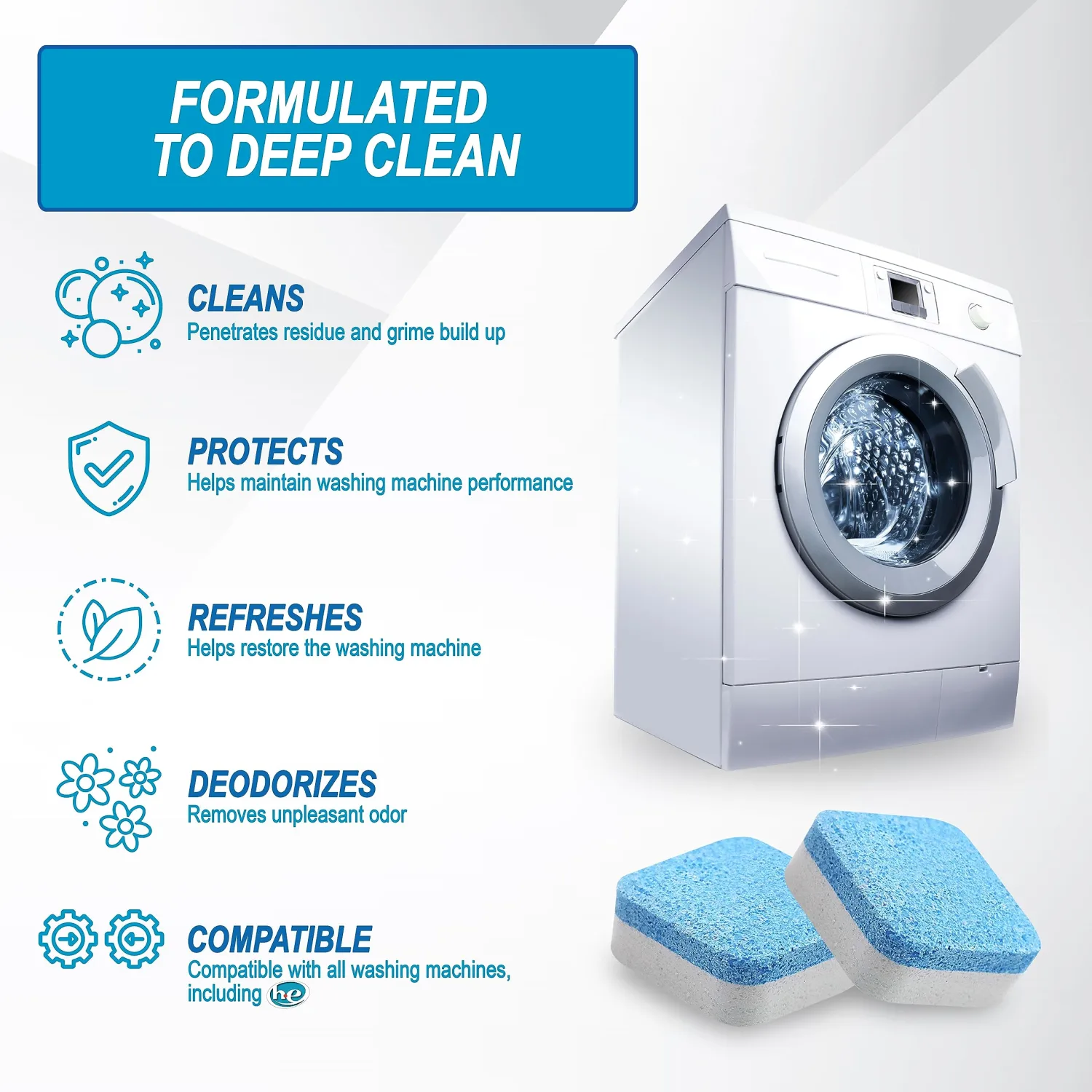 Air Jungles Washing Machine Cleaner Tablets 24 Count, Fragrance Free, Deep Cleaning Laundry Washer Drum and Tub, Compatible with Front and Top Load Washer, 12 Month Supply