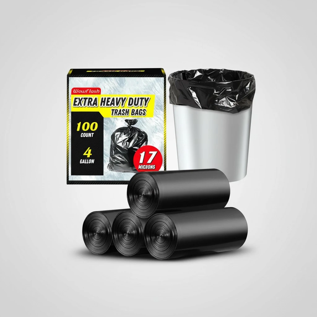 100 Count 17 Micron Extra Heavy Duty 4 Gallon Trash Bags, Sturdy & Tear-Resistant Small Trash Bags for Bathroom & Kitchen