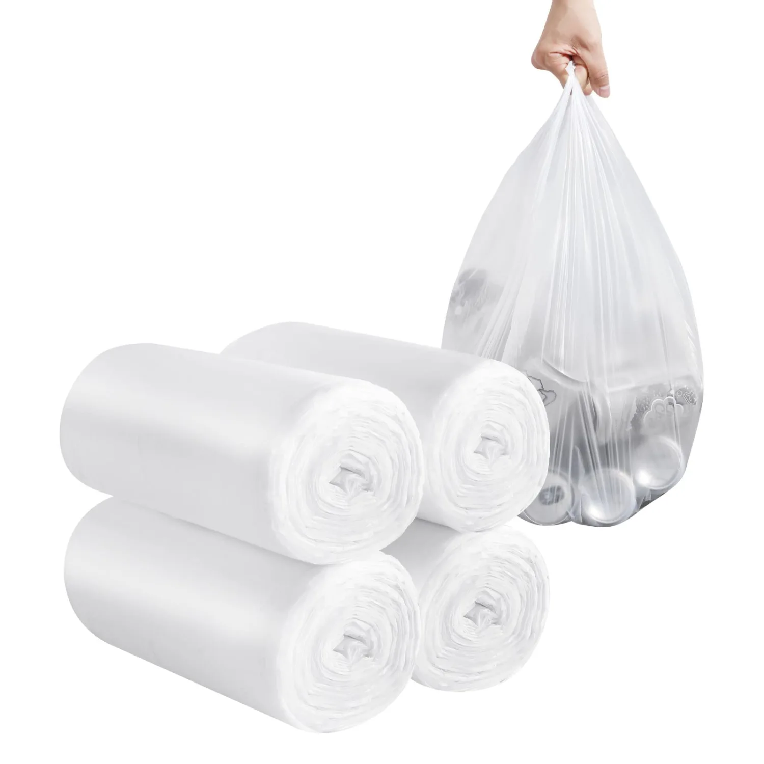 2-4 Gallon Portable Trash Bags,120 Counts Thicken portable Small Garbage Bags for Office, Kitchen,Bedroom Trash Can,Strong Trash Bags（White）