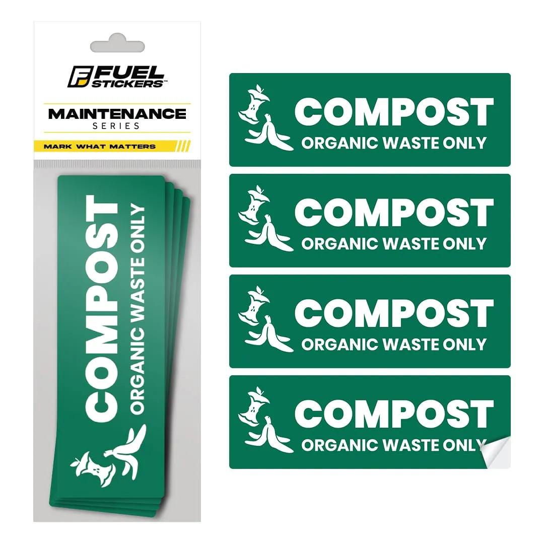 Compost Sticker - Organic Waste Only Bin Label - 3-5 Year Indoor/Outdoor Rated - Heavy Duty, Weather Proof, Ultra Durable - USA Made (6x2 inch), 4 Labels