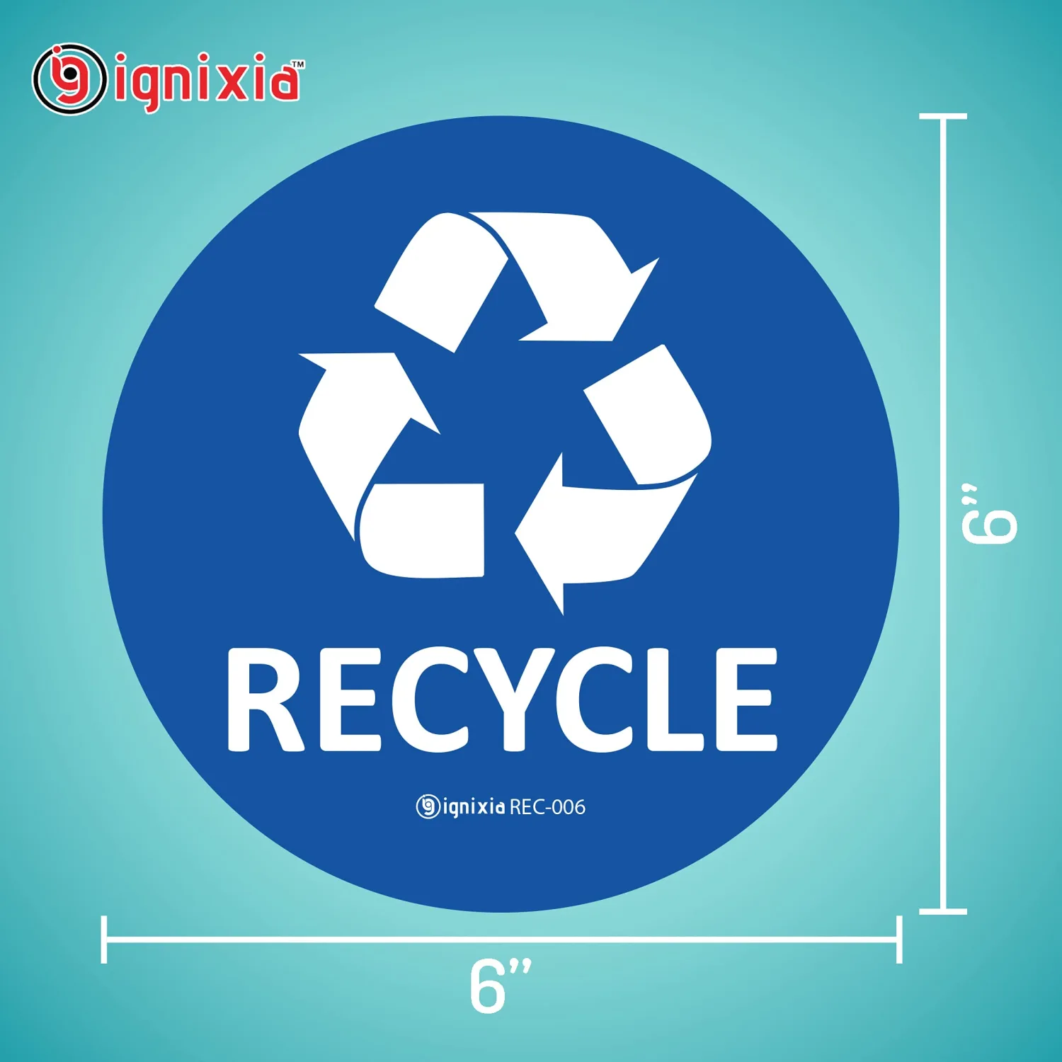 IGNIXIA Recycle Stickers for Trash Can 6x6 Inches Large (Pack of 2) Waterproof UV Protected Recycling Stickers for Indoor & Outdoor (Blue)