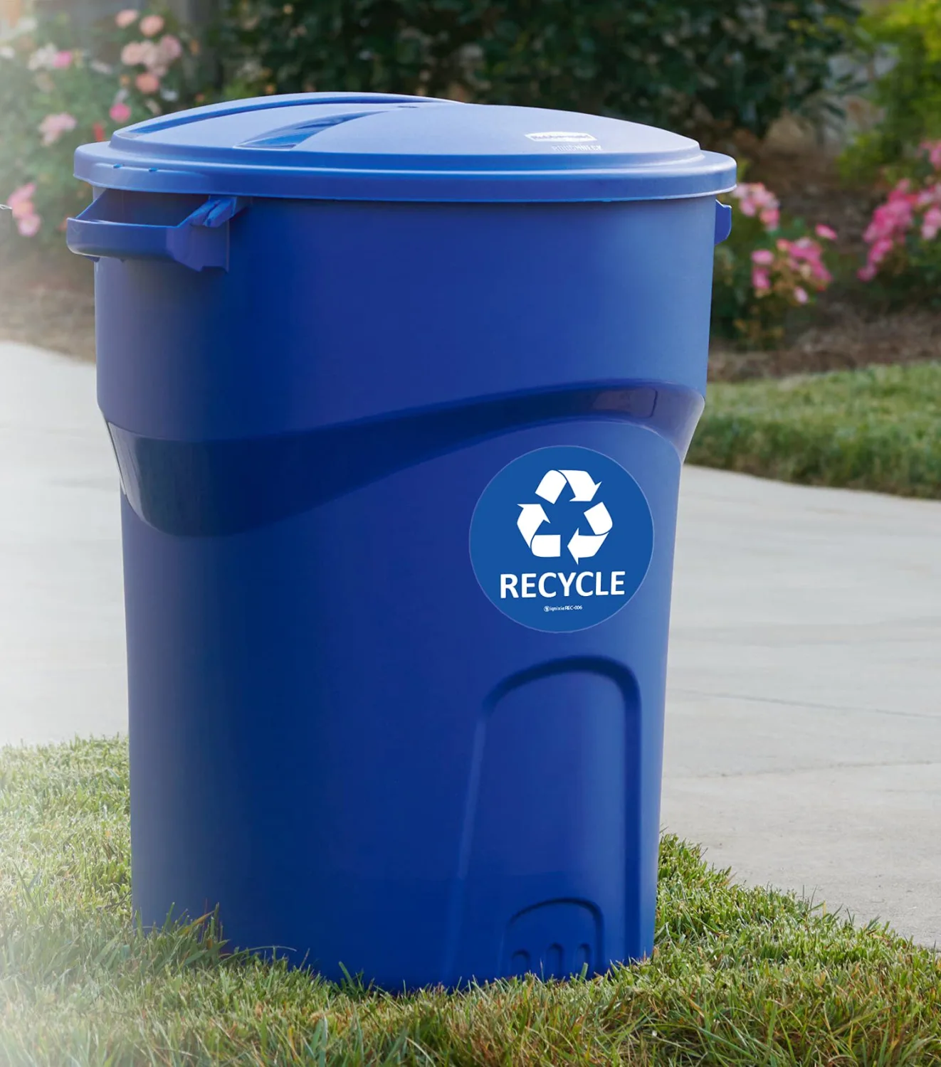 IGNIXIA Recycle Stickers for Trash Can 6x6 Inches Large (Pack of 2) Waterproof UV Protected Recycling Stickers for Indoor & Outdoor (Blue)