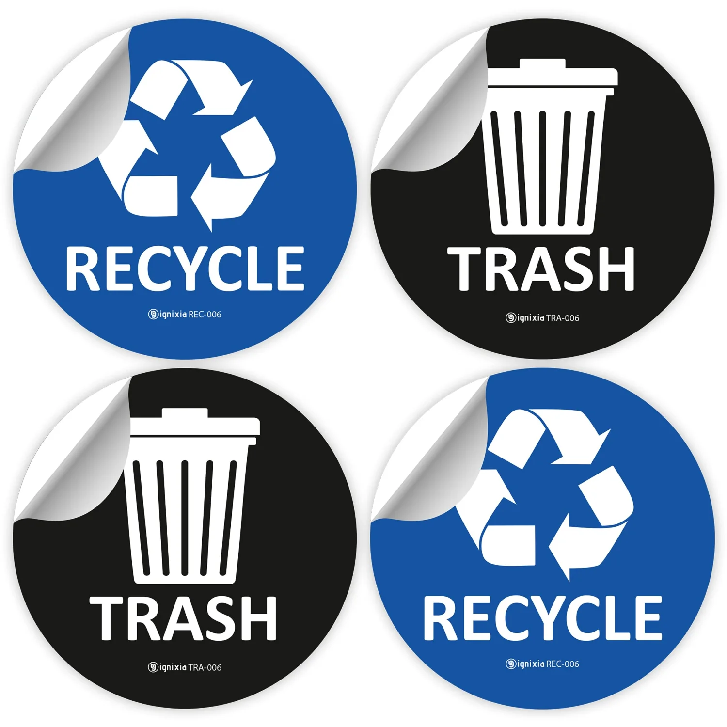IGNIXIA Recycle Stickers for Trash Can, (Pack of 02) 6x6 Inches Large Blue (Blue and Black)