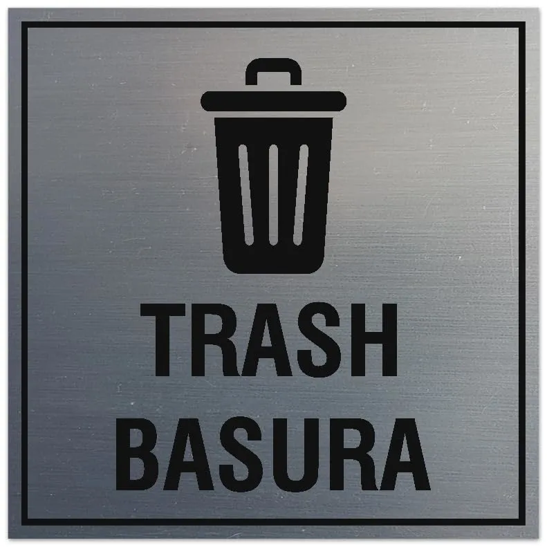 Signs ByLITA Square Trash Basura Sign - Easy Installation | Durable Material (Brushed Silver) - Small