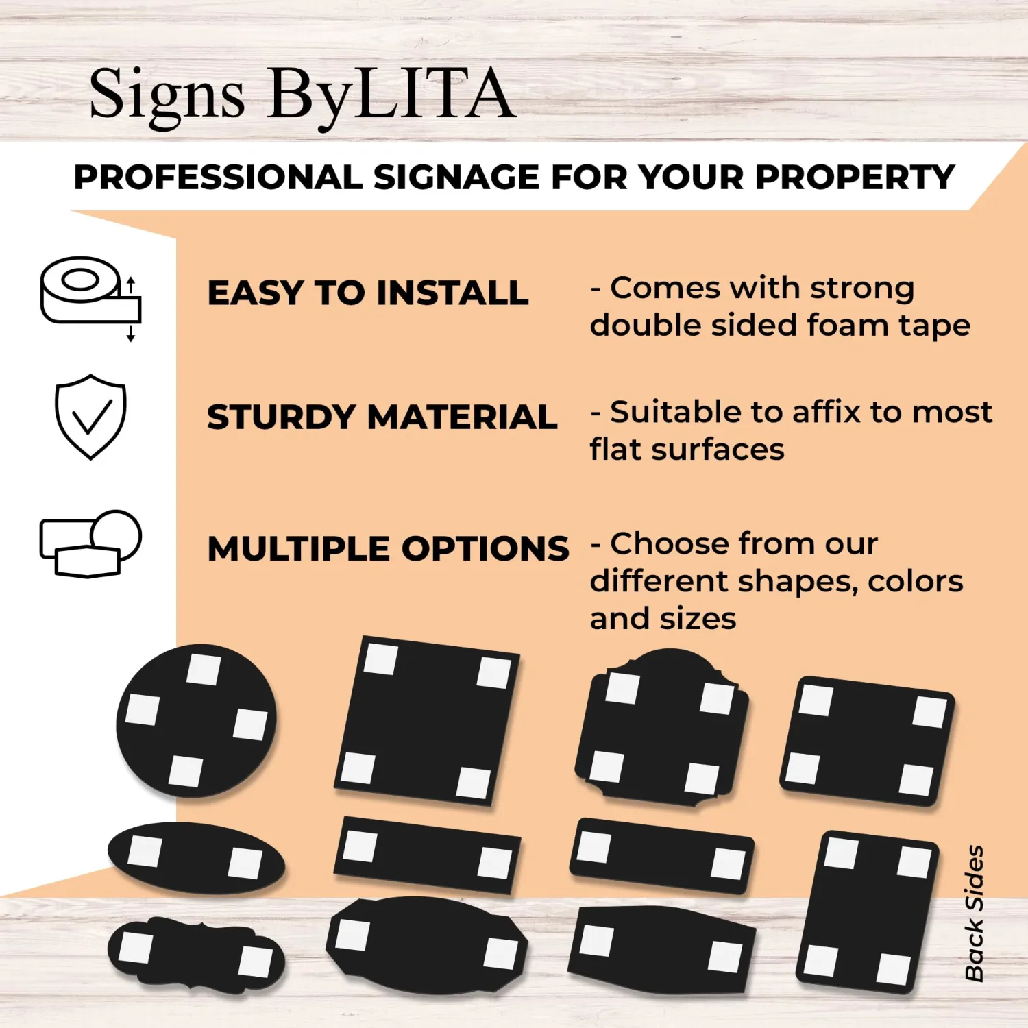 Signs ByLITA Square Trash Basura Sign - Easy Installation | Durable Material (Brushed Gold) - Small (2 Pack)