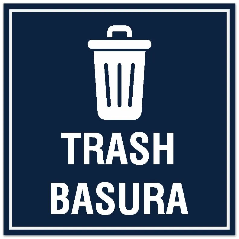 Signs ByLITA Square Trash Basura Sign - Easy Installation | Durable Material (Navy Blue/White) - Small (2 Pack)