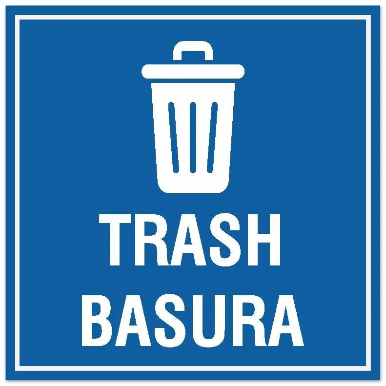 Signs ByLITA Square Trash Basura Sign - Easy Installation | Durable Material (Blue) - Small