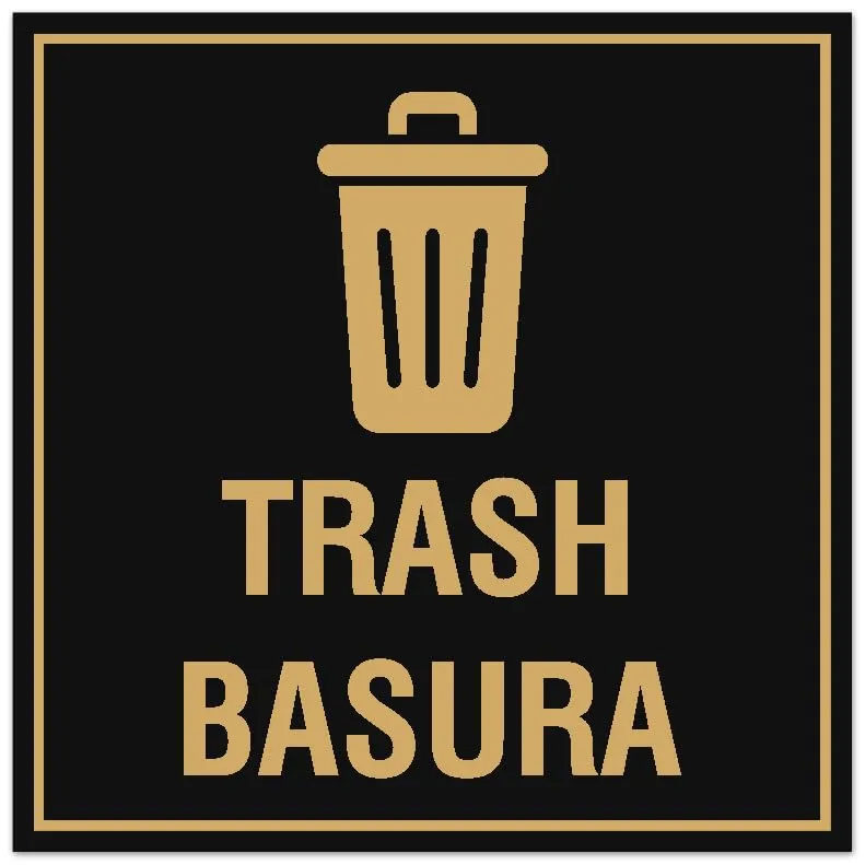Signs ByLITA Square Trash Basura Sign - Easy Installation | Durable Material (Black/Gold) - Medium