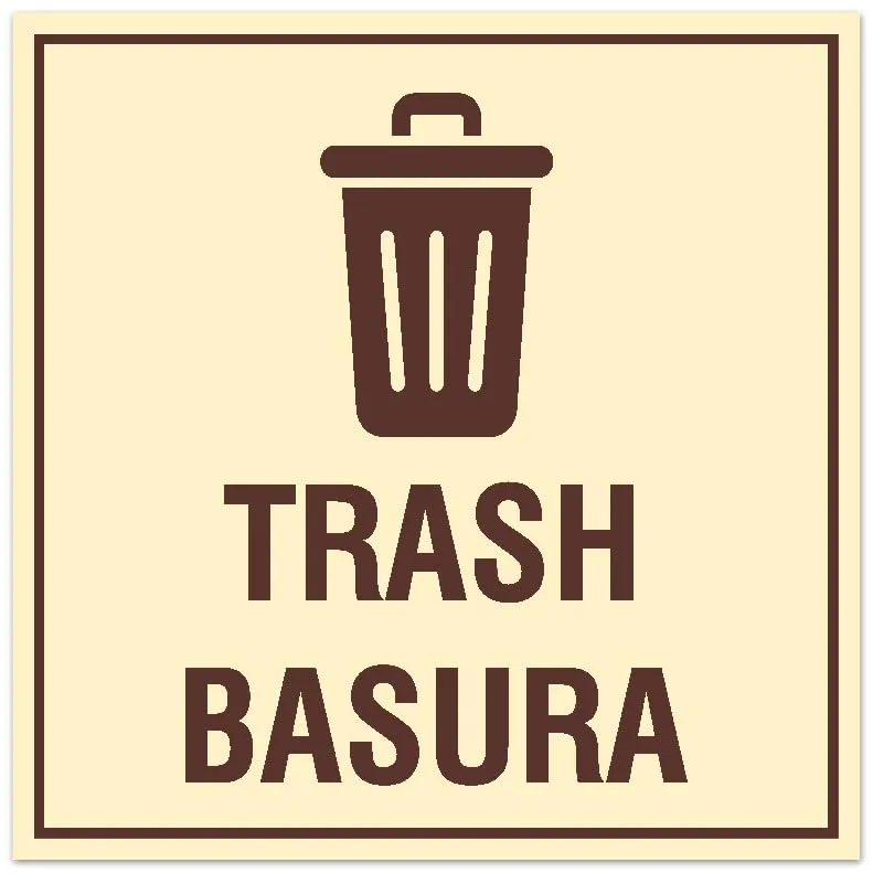 Signs ByLITA Square Trash Basura Sign - Easy Installation | Durable Material (Ivory/Dark Brown) - Large
