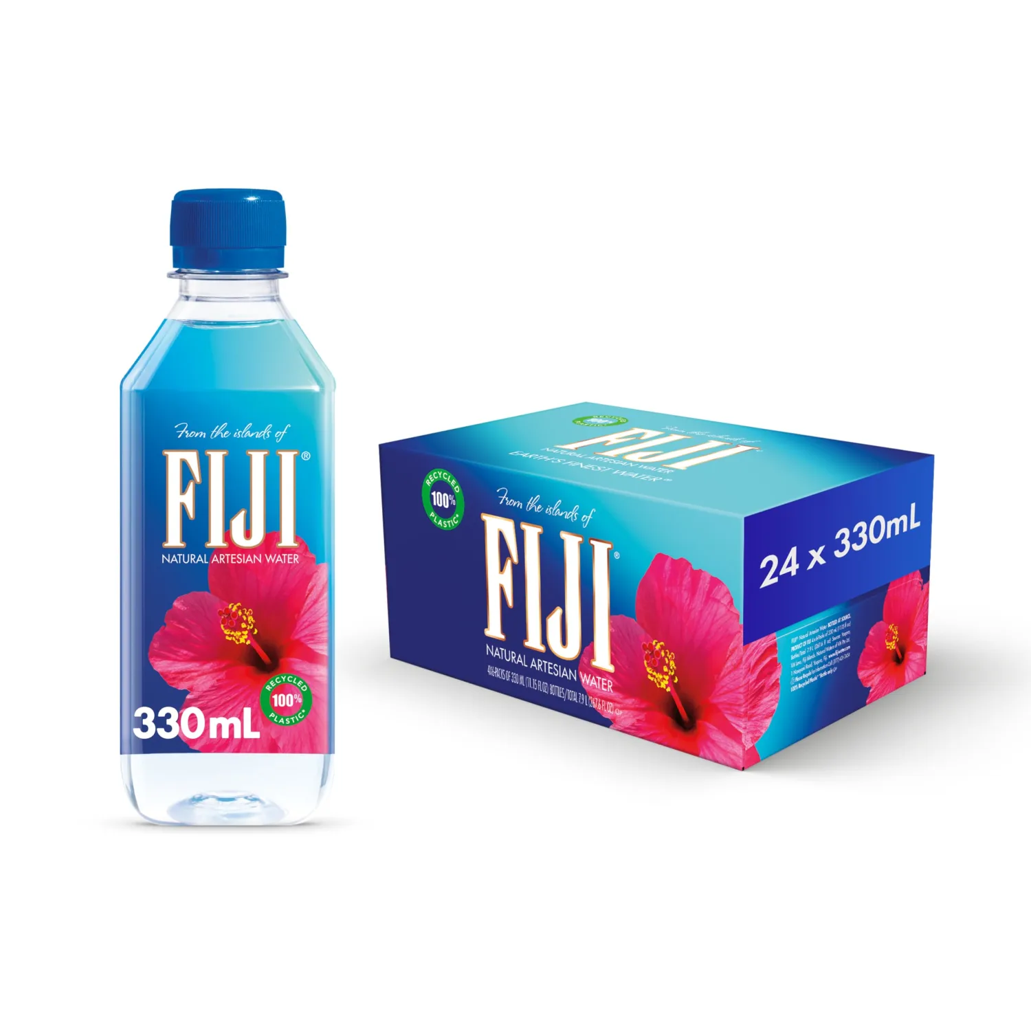 FIJI Natural Artesian Bottled Water 330mL / 11.15 Fl Ounce (Pack of 24) - 100% Natural Electrolytes - NEW