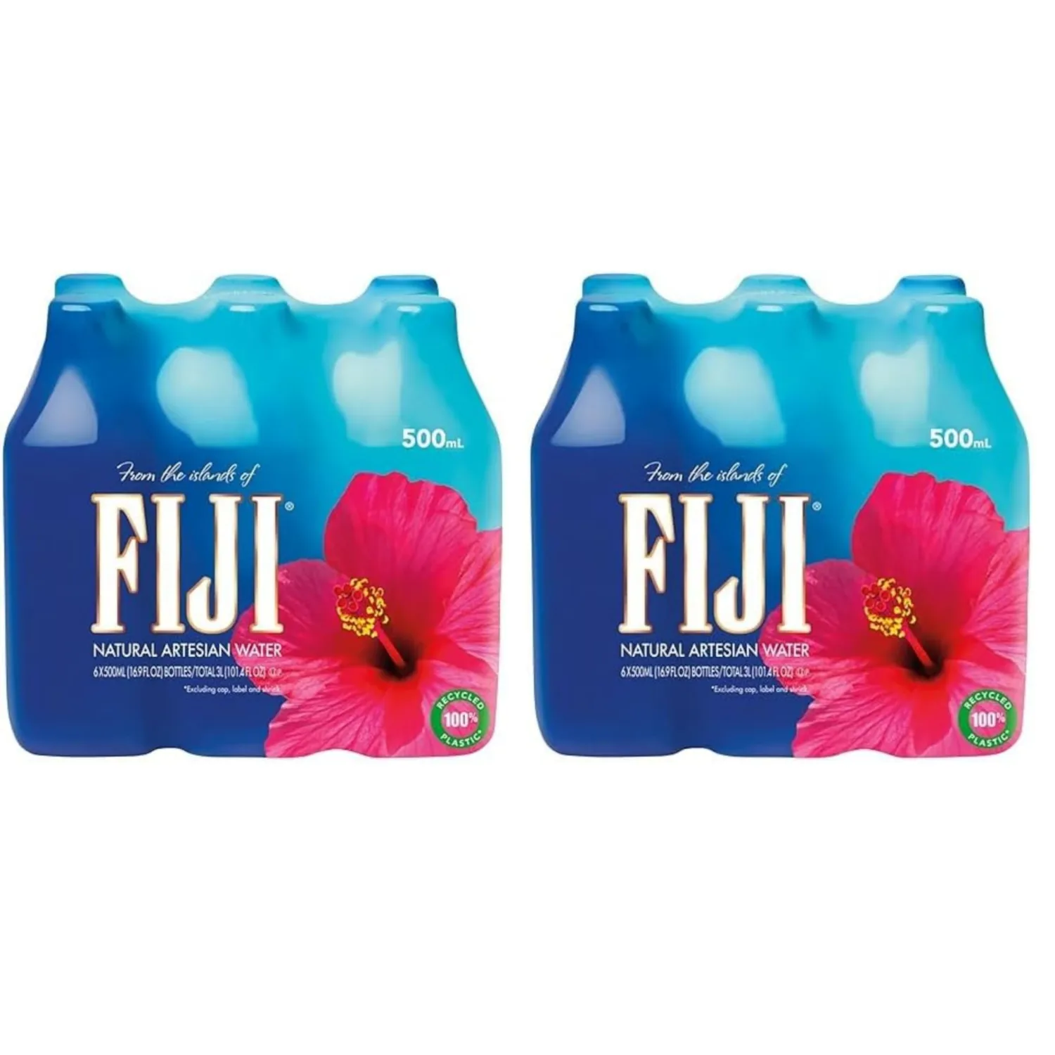 FIJI Natural Artesian Bottled Water 500 mL / 16.9 Fl Ounce (Pack of 12) - 100% Recycled Plastic
