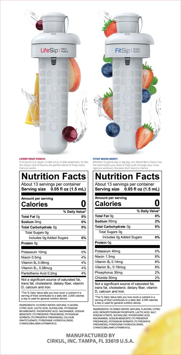 Cirkul 12oz BPA-Free Plastic Water Bottle Starter Kit for Kids with Blue Lid, 2 Flavor Cartridges (1 LifeSip Fruit Punch, 1 FitSip Mixed Berry)