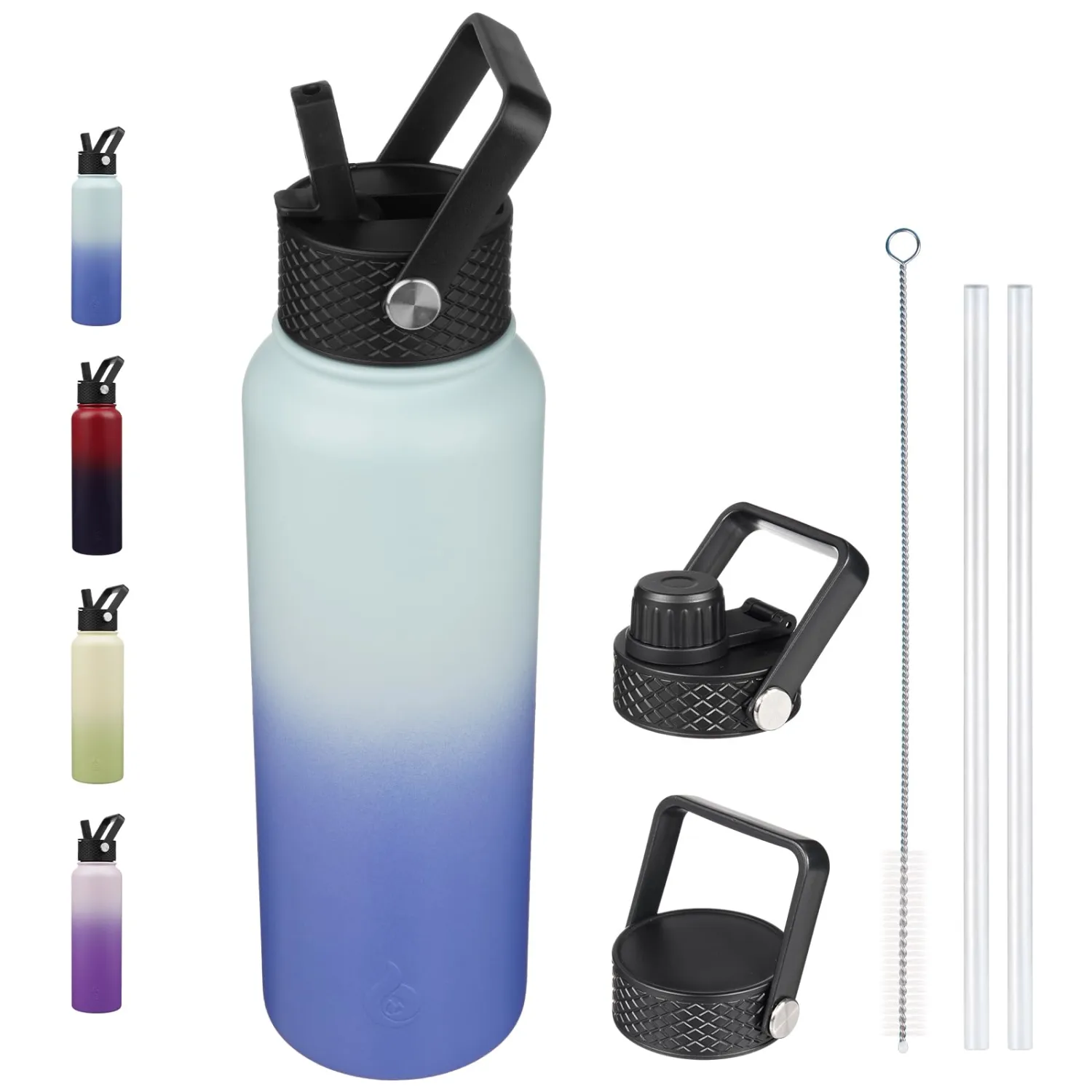 BJPKPK Insulated Water Bottles with Straw Lid, 40oz Cold & Hot Thermos, Stainless Steel Metal Water Bottle with 3 Lids, Reusable Thermos, Cups, Mugs, Tumblers -Sky