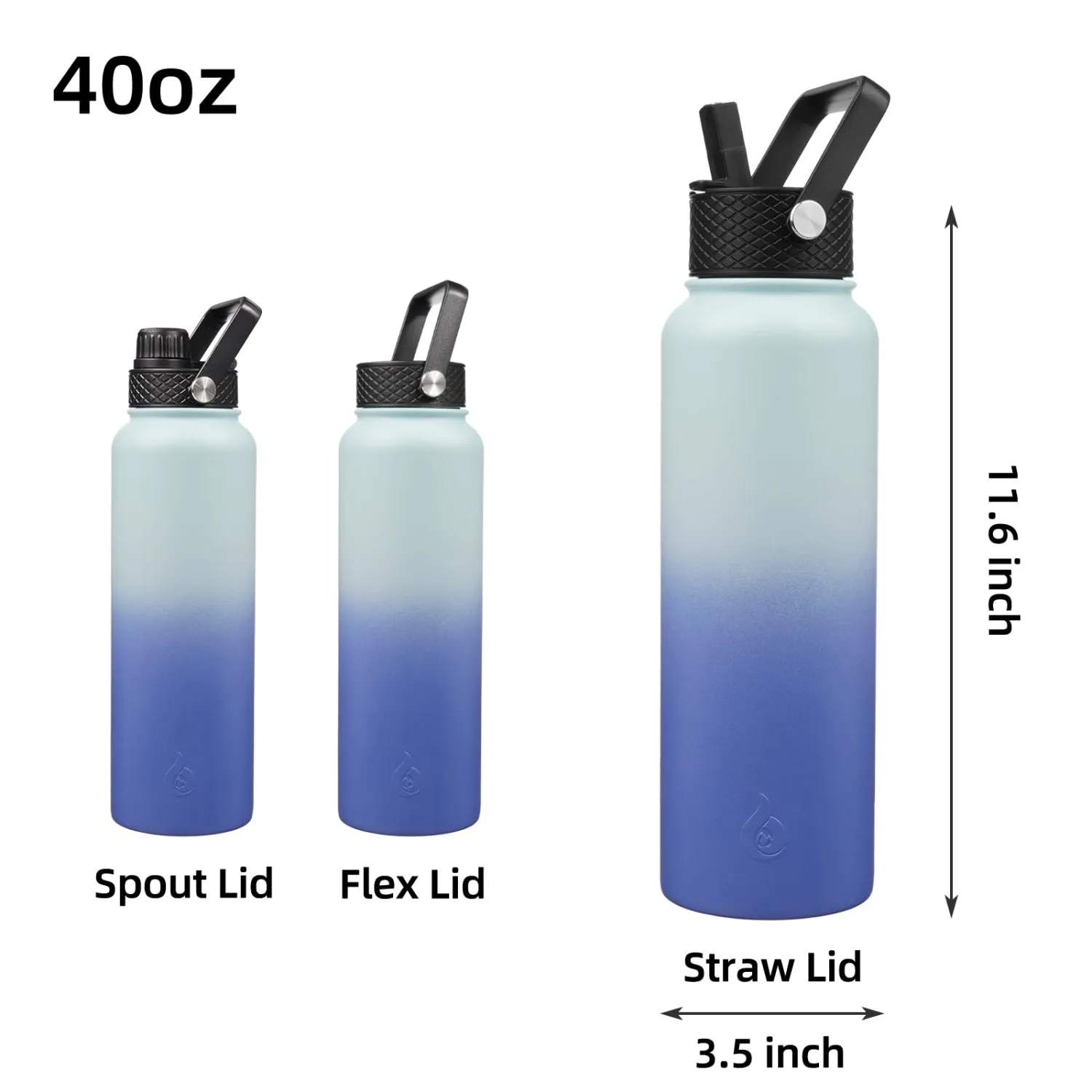 BJPKPK Insulated Water Bottles with Straw Lid, 40oz Cold & Hot Thermos, Stainless Steel Metal Water Bottle with 3 Lids, Reusable Thermos, Cups, Mugs, Tumblers -Sky