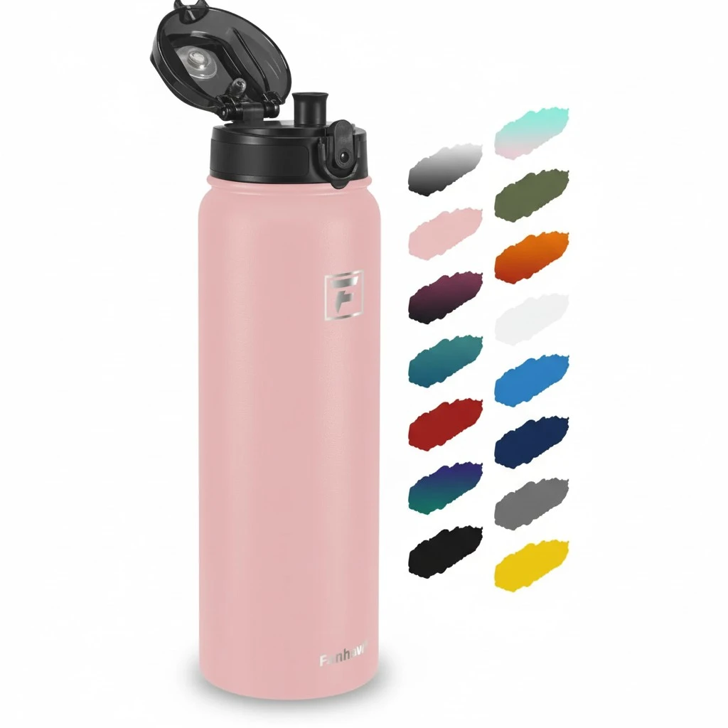 Fanhaw 32 Oz Insulated Stainless Steel Water Bottle with 1 Lid (Chug Lid) - For Kids, Women, Men | Leak & Sweat Proof with Anti-Dust Lid (Pink)