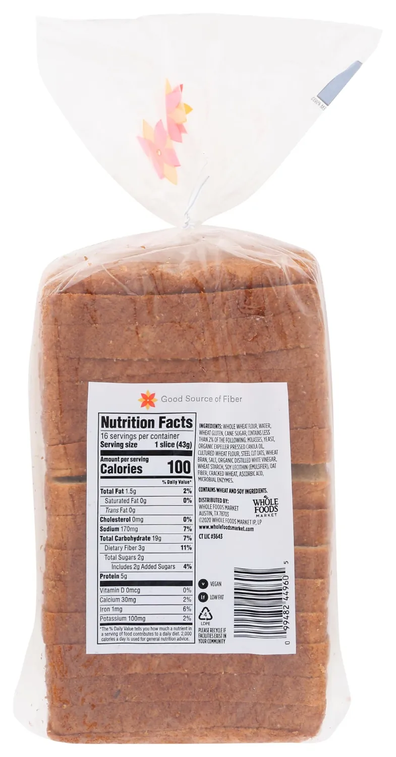 365 by Whole Foods Market, Bread Sandwich Whole Wheat, 24 Ounce