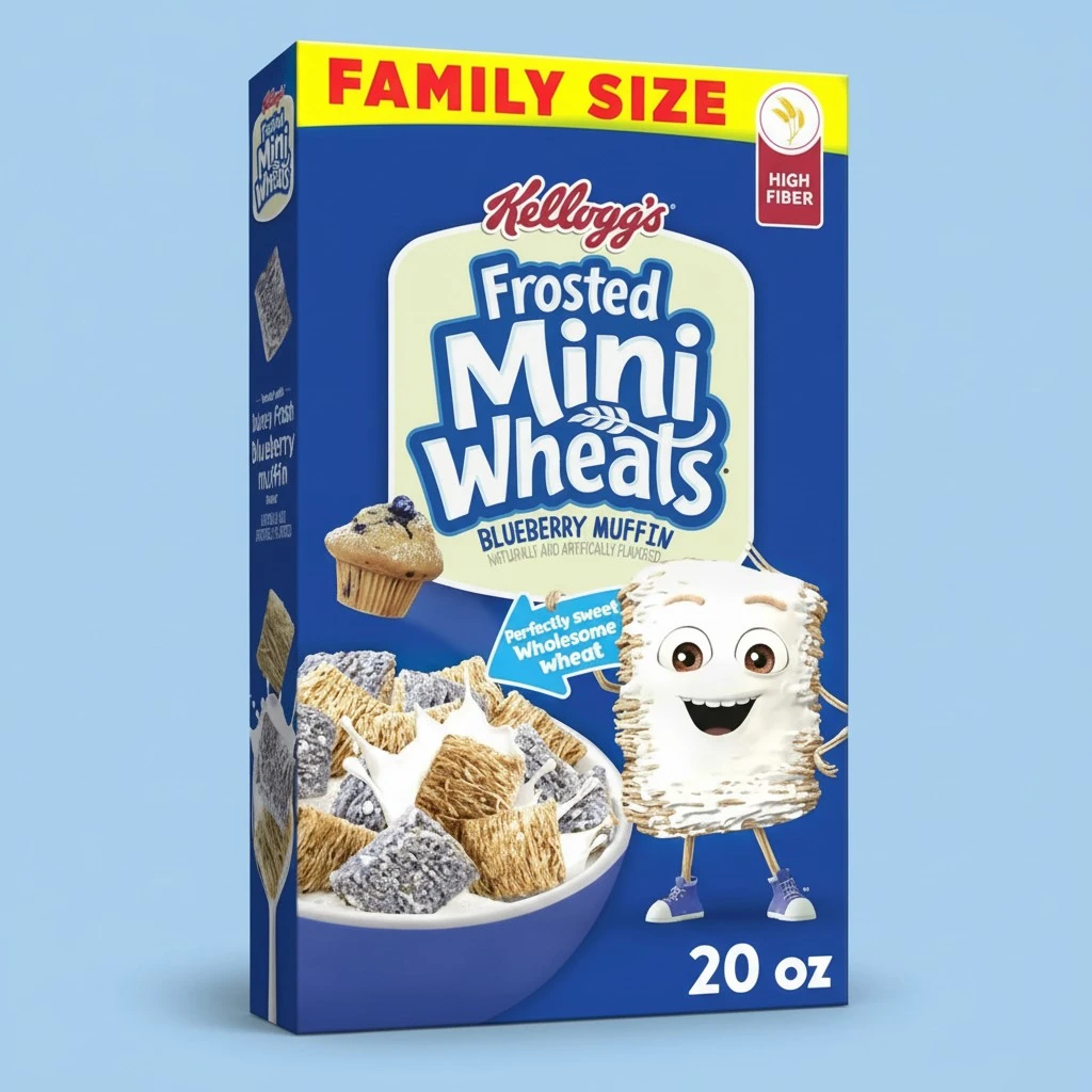 Kellogg's Frosted Mini-Wheats Breakfast Cereal, Kids Cereal, Family Breakfast, Family Size, Blueberry Muffin, 20oz Box (1 Box)