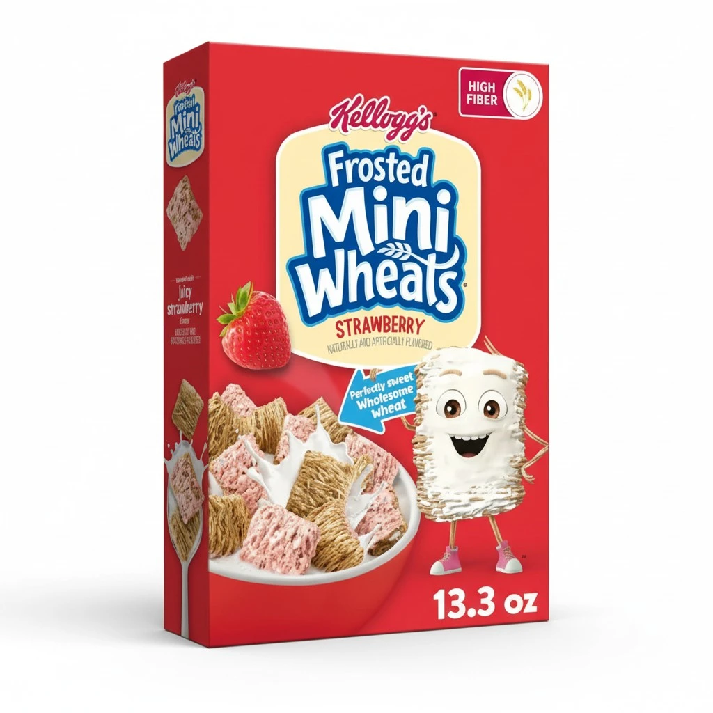 Kellogg's Frosted Mini-Wheats Breakfast Cereal, Kids Cereal, Family Breakfast, Strawberry, 13.3oz Box (1 Box)