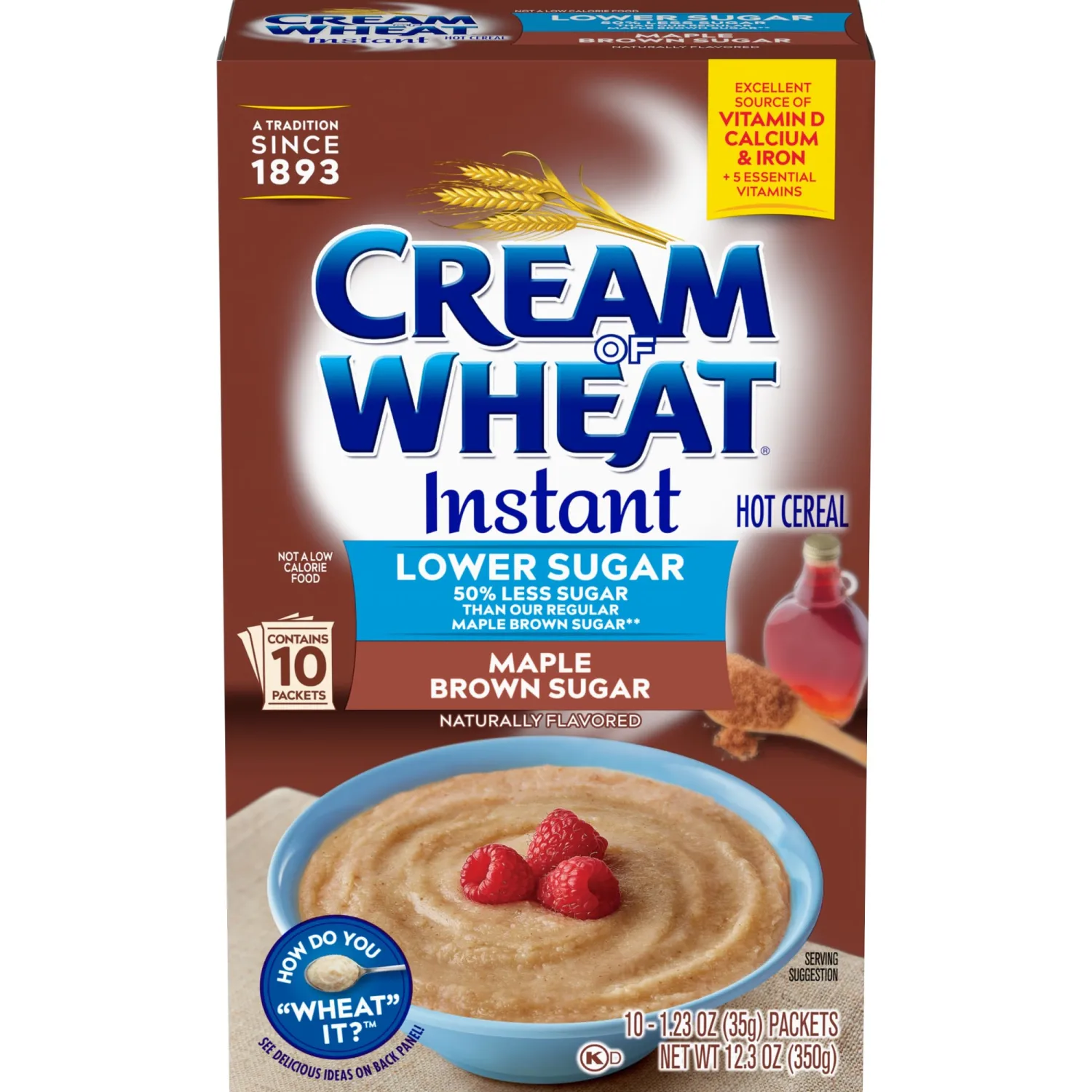 Cream of Wheat Instant Lower Sugar Maple Brown Sugar, 12.3 Ounce, 10 Packets