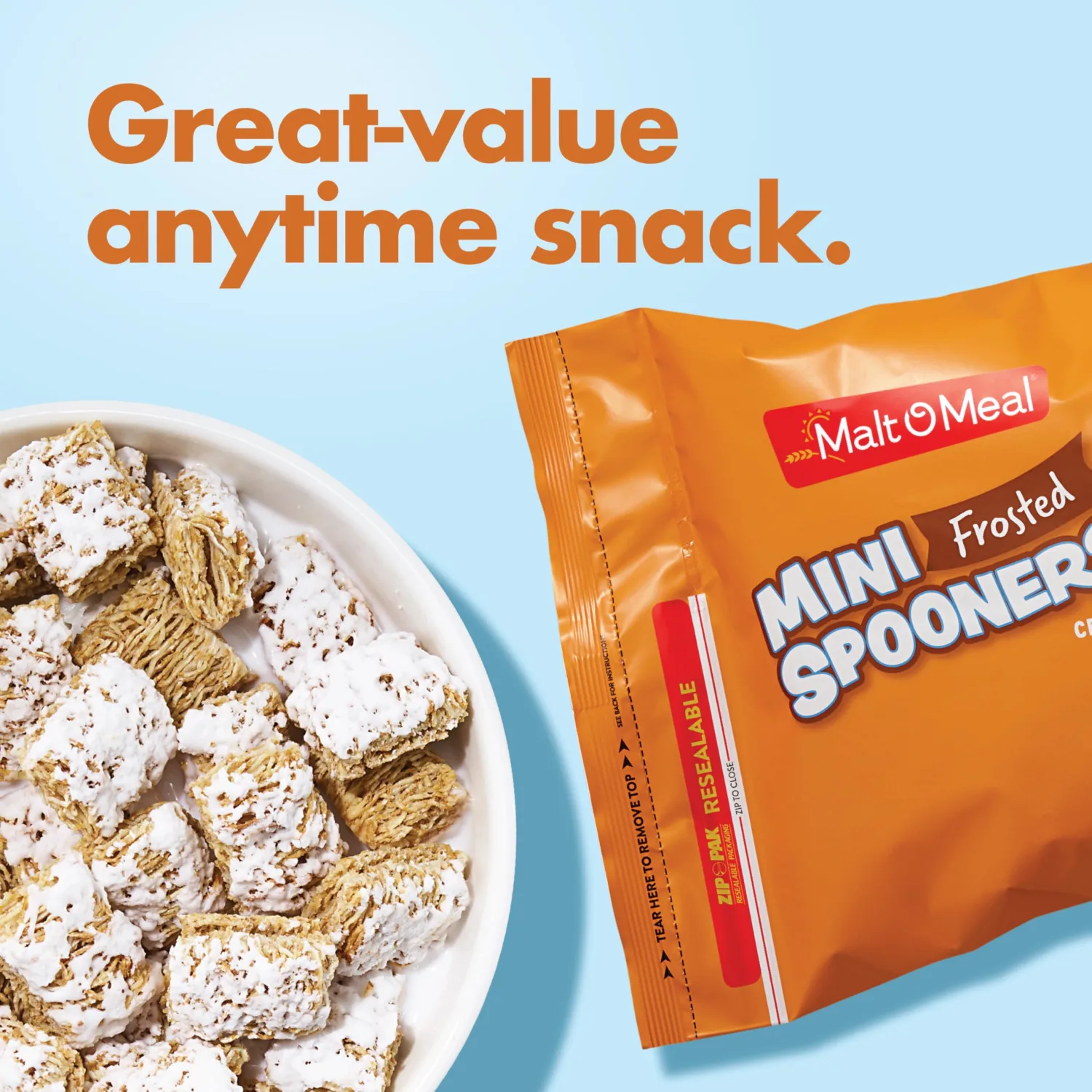 Malt -O-Meal Mini Frosted Spooners Breakfast Cereal, Large Cereal for Family, 27 oz Bag