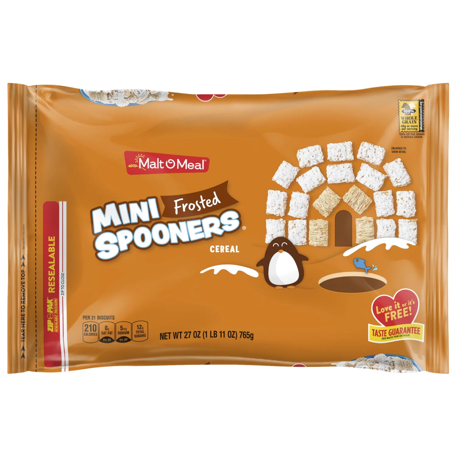 Malt -O-Meal Mini Frosted Spooners Breakfast Cereal, Large Cereal for Family, 27 oz Bag
