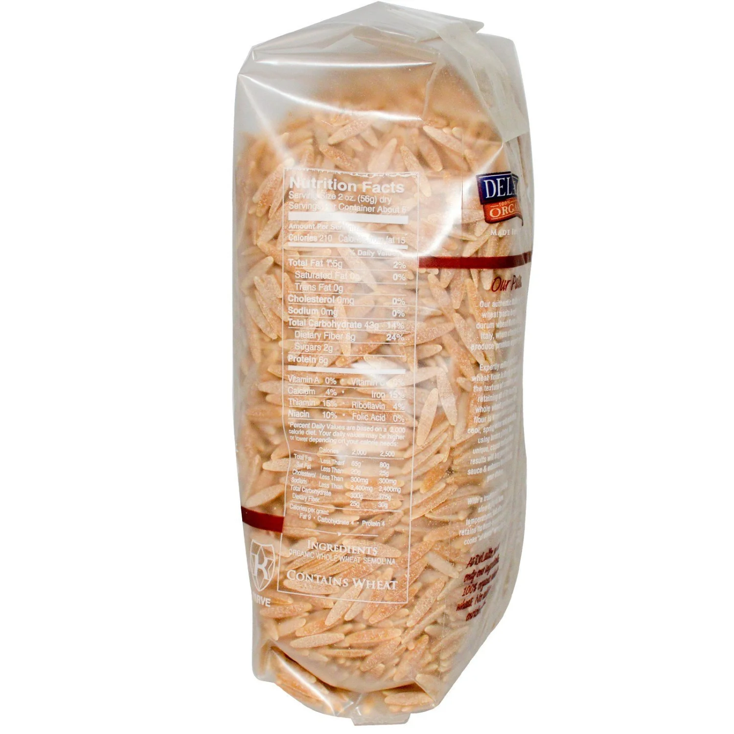 DeLallo, Orzo No. 65, 100% Organic Whole Wheat Pasta, 16 oz (454 g)(Pack of 1)