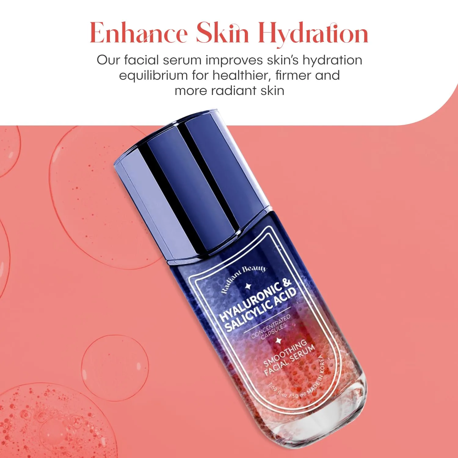 Hyaluronic Acid Facial Serum - Anti-Aging, Deep Hydration, Smooths & Cleanses - Salicylic Acid for Pore Cleansing - Dermatologist Tested, Korean Skin Care - 1.69 FL.OZ.