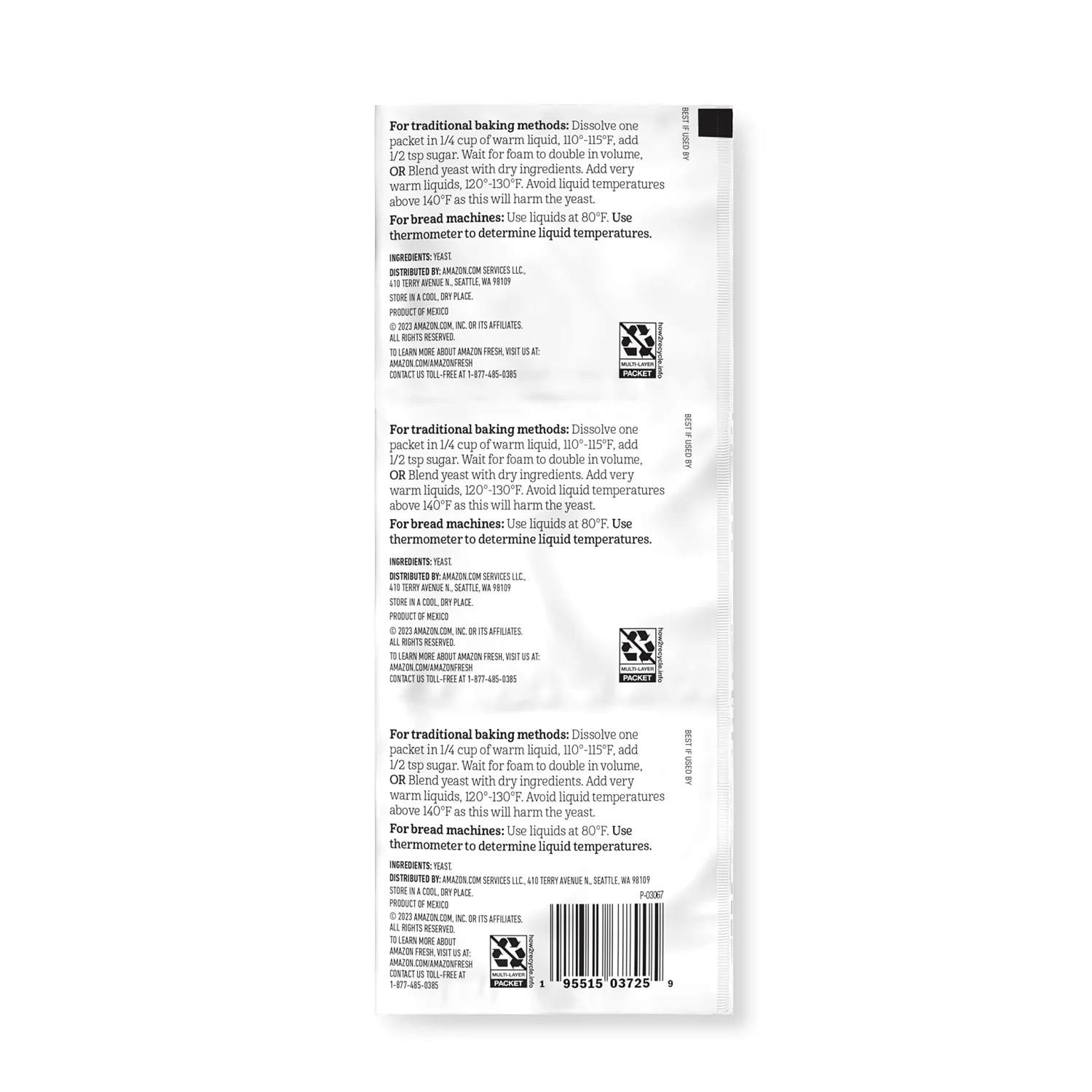 Amazon Fresh, Active Dry Yeast, 0.75 Oz, (Pack of 3)