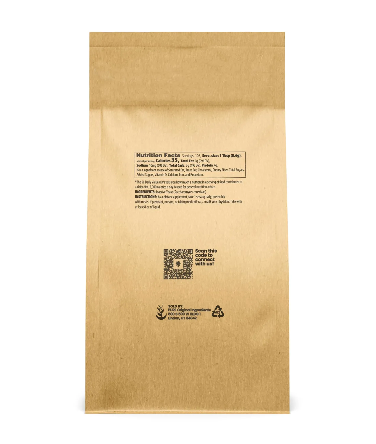 PURE ORIGINAL INGREDIENTS Brewer's Yeast (2 lb) Always Pure, No Fillers Or Additives, Non GMO