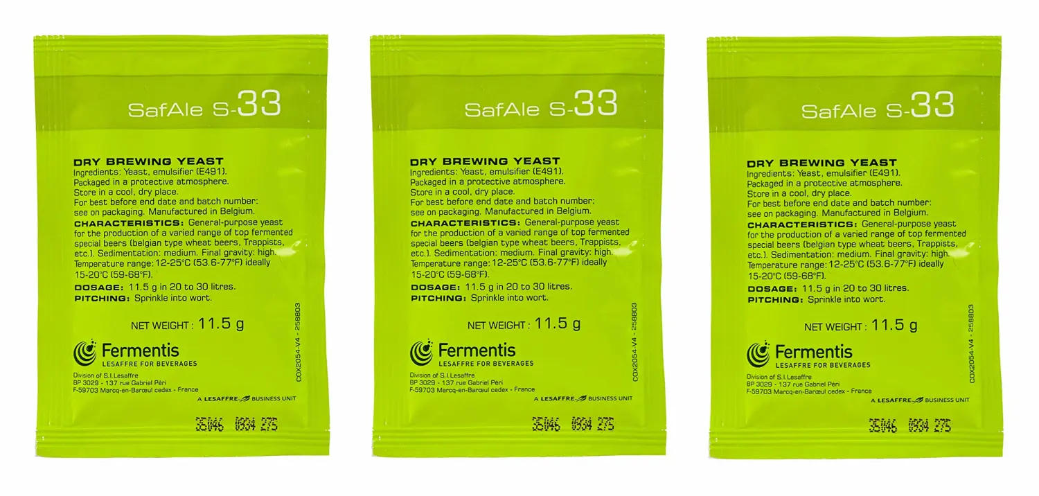 Fermentis SafAle S-33 Beer/Ale Yeast - Pack of 3 - With North Mountain Supply Freshness Guarantee